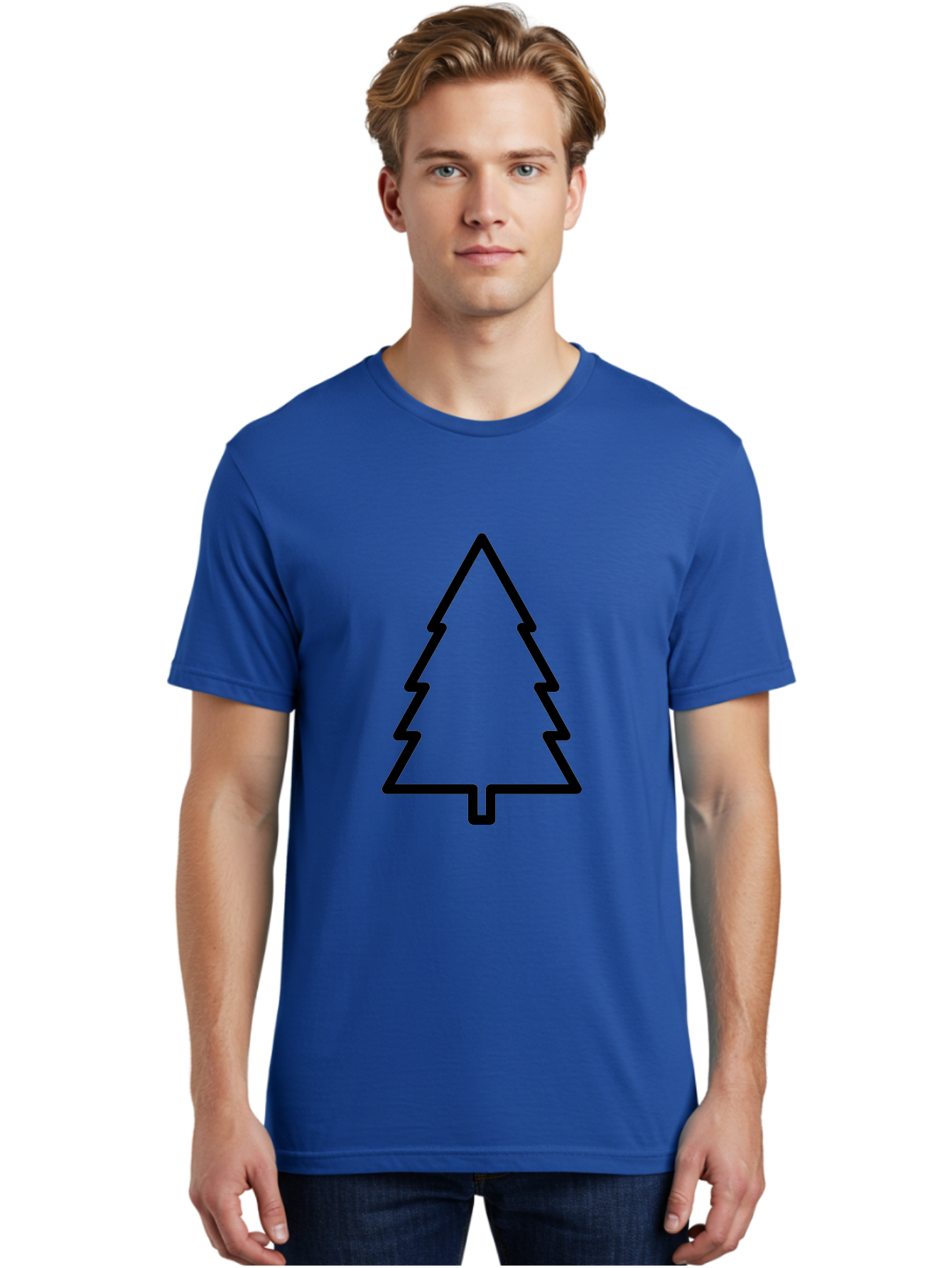Christmas-Tree-1 Men'S Graphic Tee, 100% Cotton, Comfortable Casual Summer Wear, Machine Washable, Christmas Tree Outline, Minimalist Design, Festive Symbol, Holiday Icon, Simple Illustration, Black Outline -  Aaa170 24