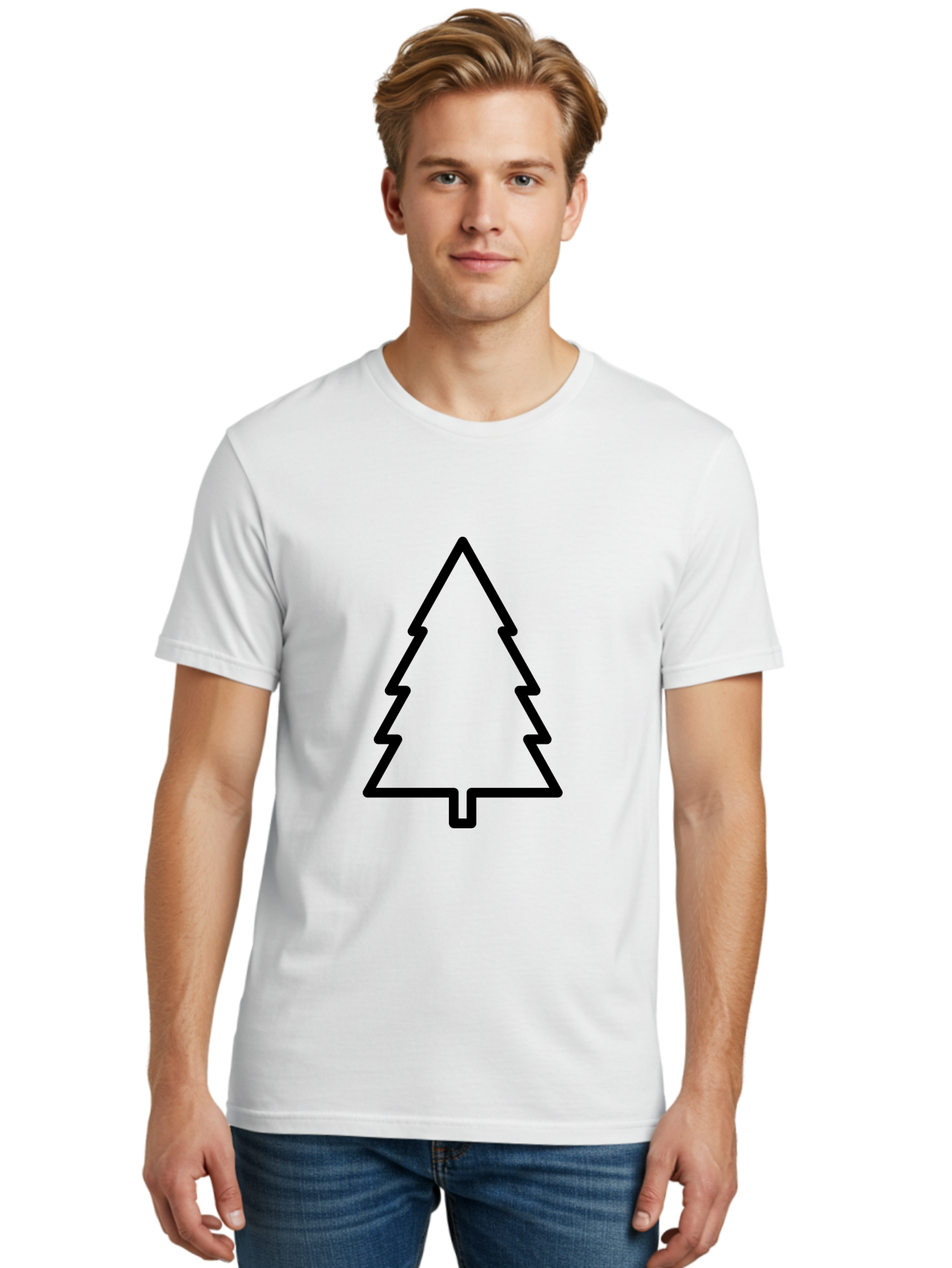 Christmas-Tree-1 Men'S Graphic Tee, 100% Cotton, Comfortable Casual Summer Wear, Machine Washable, Christmas Tree Outline, Minimalist Design, Festive Symbol, Holiday Icon, Simple Illustration, Black Outline -  Aaa170 8