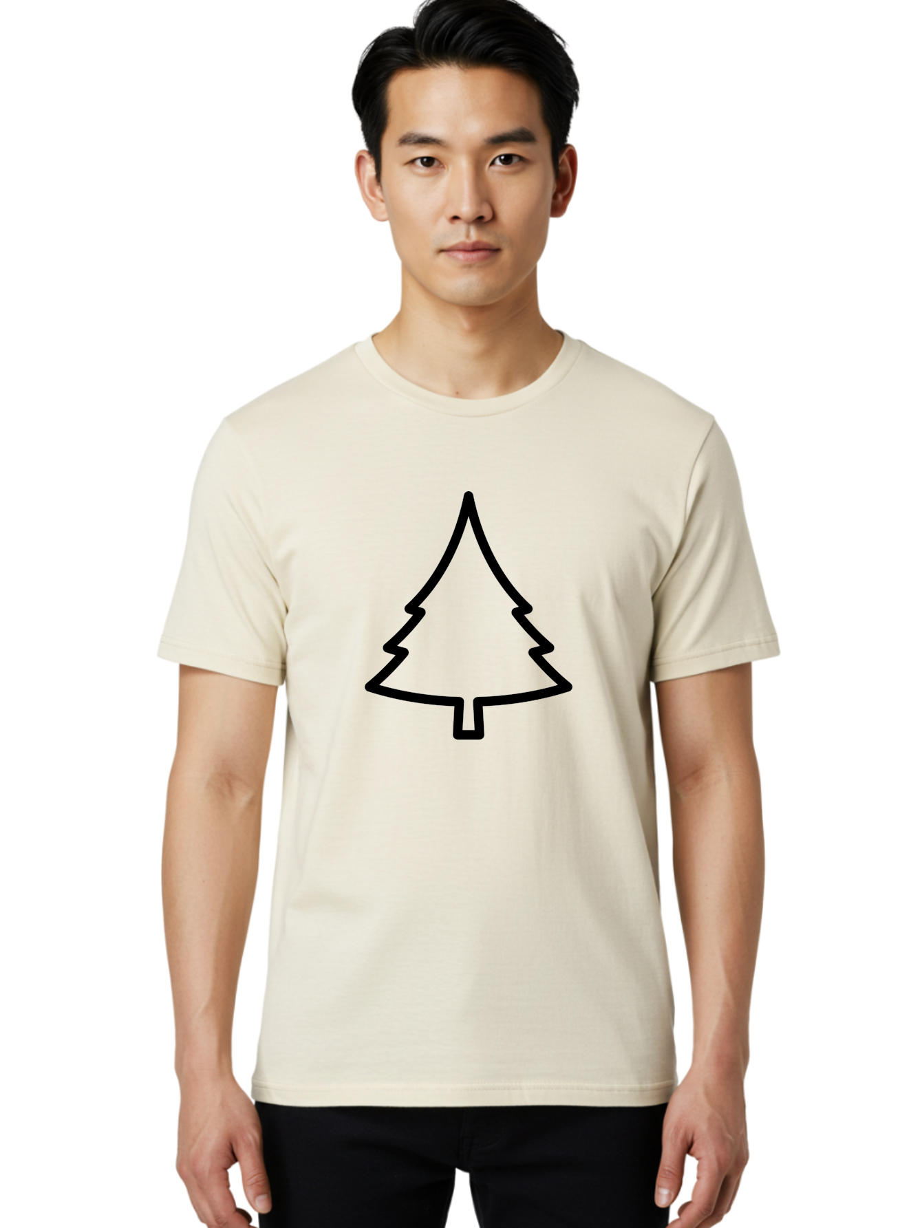 Christmas-Tree-2 Men'S Graphic Tee, 100% Cotton, Comfortable Casual Summer Wear, Machine Washable, Simple Christmas Tree, Minimalist Design, Festive Symbol, Holiday Icon, Black Outline, Evergreen Tree Shape -  Aaa171 8