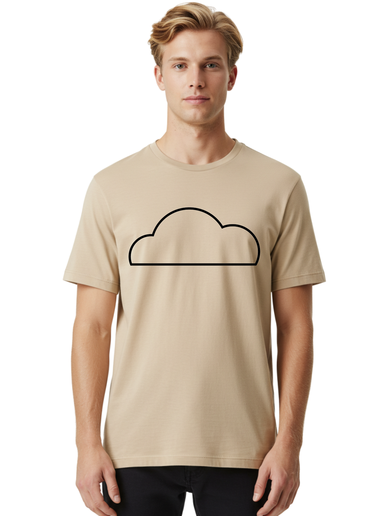 Cloud Men'S Graphic Tee, 100% Cotton, Comfortable Casual Summer Wear, Machine Washable, Cloud Icon, Simple Design, Minimalist Art, Black Outline, Cloud Computing, Abstract Shape, Modern Graphics -  Aaa179