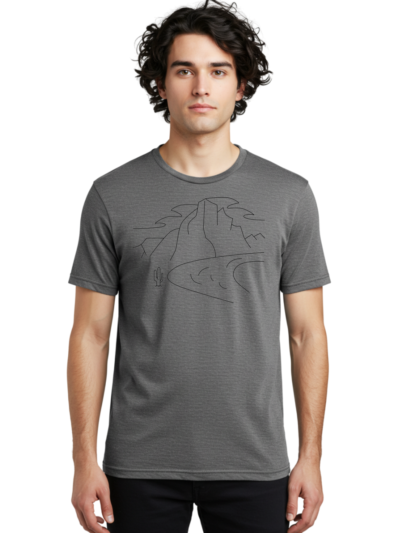 Desert-Landscape-1 Men'S Graphic Tee, 100% Cotton, Comfortable Casual Summer Wear, Machine Washable, Desert Landscape, Mountain Range, Cactus, Minimalist Art, Simple Lines, Abstract Scenery, Wilderness, Rocky Terrain -  Aaa183 20