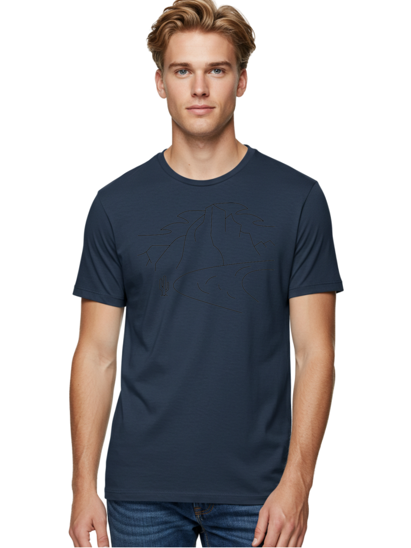 Desert-Landscape-1 Men'S Graphic Tee, 100% Cotton, Comfortable Casual Summer Wear, Machine Washable, Desert Landscape, Mountain Range, Cactus, Minimalist Art, Simple Lines, Abstract Scenery, Wilderness, Rocky Terrain -  Aaa183 30