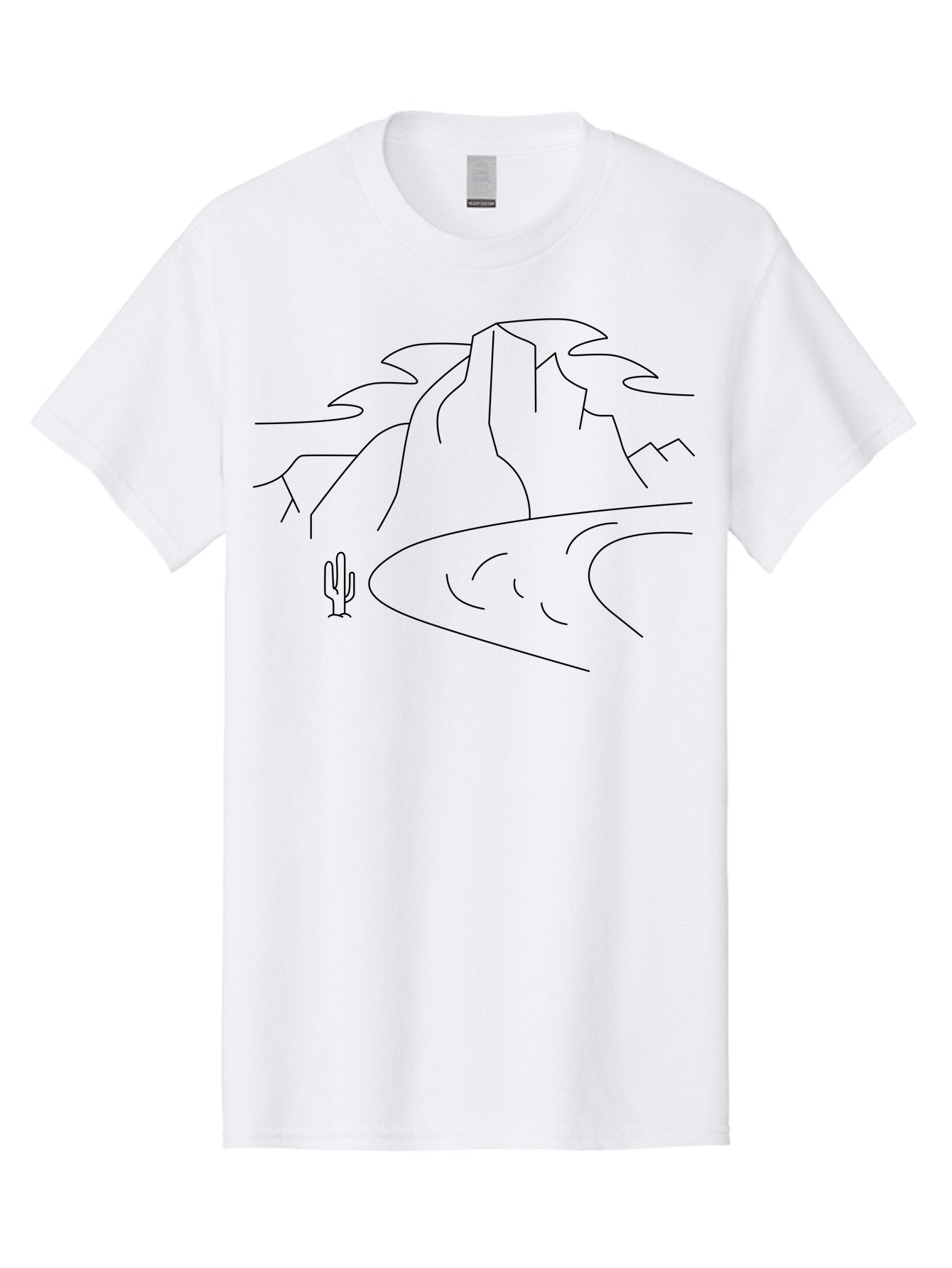 Desert-Landscape-1 Men'S Graphic Tee, 100% Cotton, Comfortable Casual Summer Wear, Machine Washable, Desert Landscape, Mountain Range, Cactus, Minimalist Art, Simple Lines, Abstract Scenery, Wilderness, Rocky Terrain -  Aaa183 11