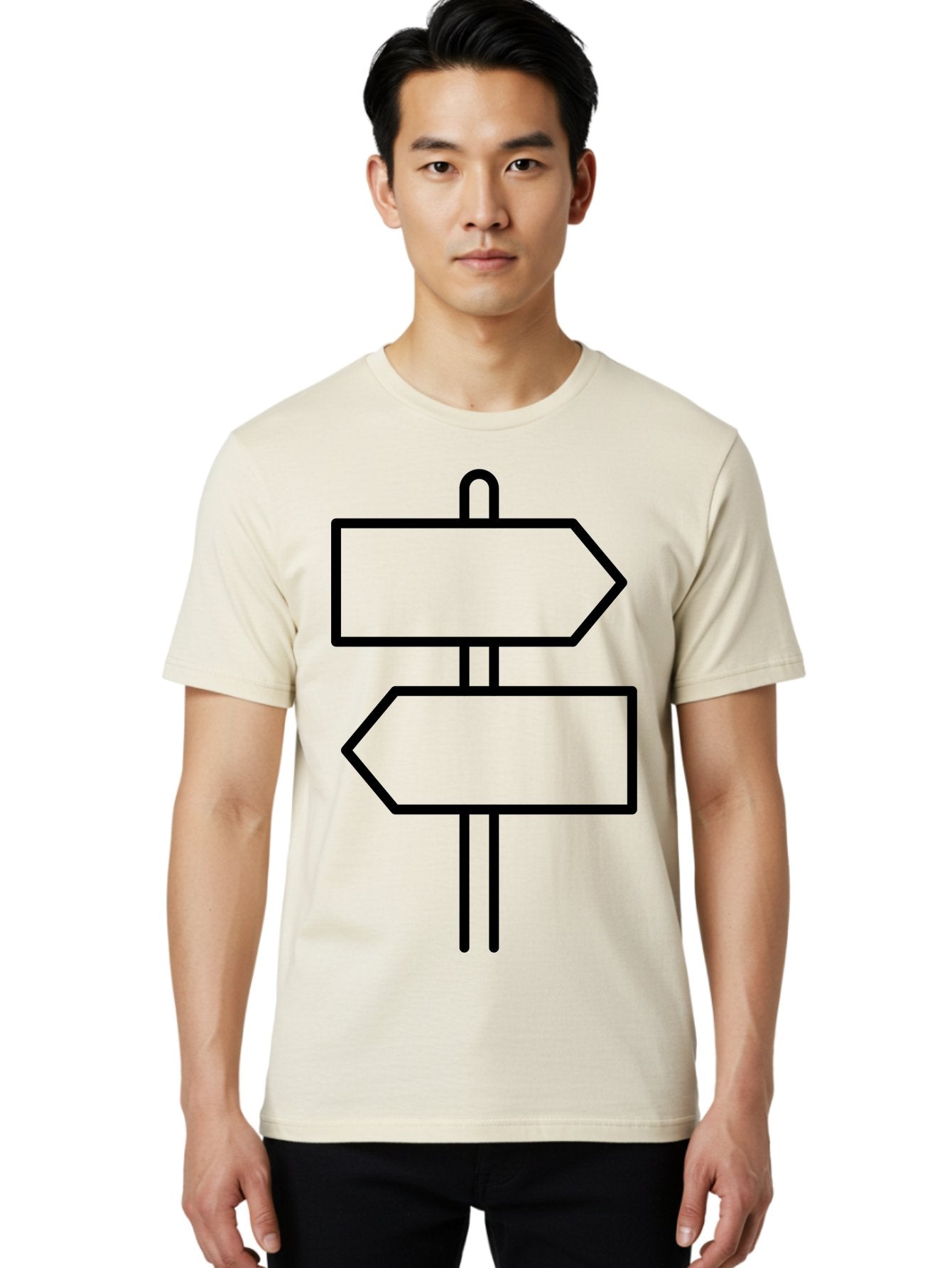 Directional-Signs Men'S Graphic Tee, 100% Cotton, Comfortable Casual Summer Wear, Machine Washable, Directional Signs, Navigation, Guidance, Decision Making, Path, Black Outlines, Pointers, Arrows -  Aaa186 16