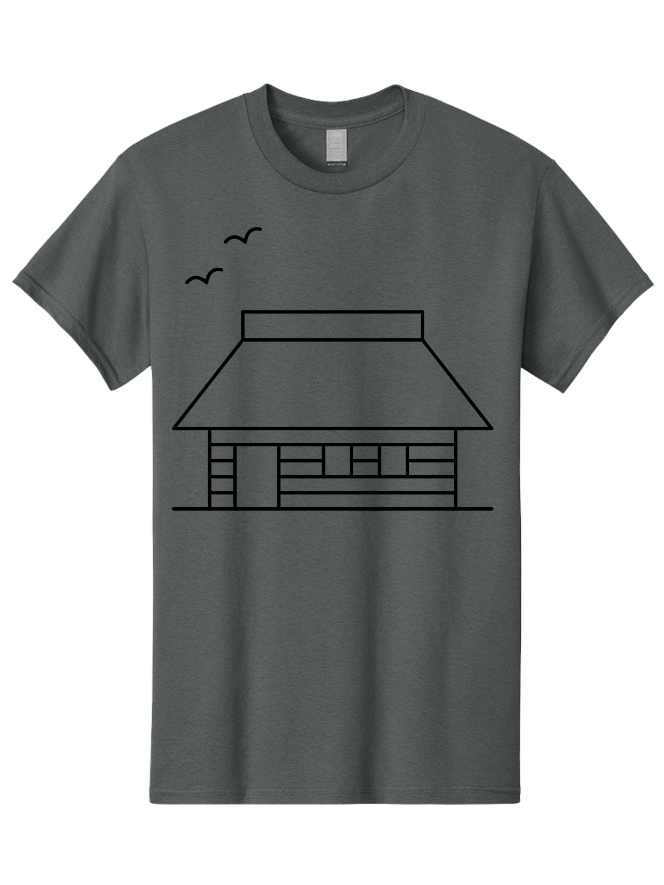 House-With-Birds Men'S Graphic Tee, 100% Cotton, Comfortable Casual Summer Wear, Machine Washable, Simple House Illustration, Minimalist Design, Birds Flying, Home Outline, Residential Architecture, Modern Graphic, Simple Shapes, -  Aaa188 19