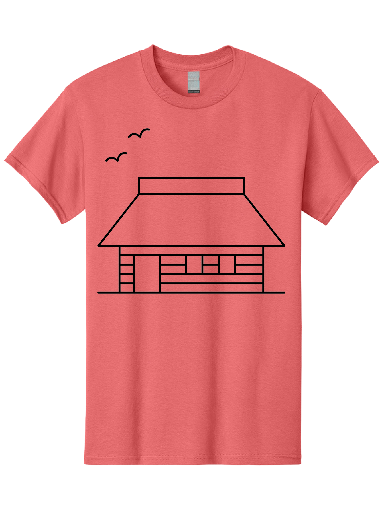 House-With-Birds Men'S Graphic Tee, 100% Cotton, Comfortable Casual Summer Wear, Machine Washable, Simple House Illustration, Minimalist Design, Birds Flying, Home Outline, Residential Architecture, Modern Graphic, Simple Shapes, -  Aaa188 5