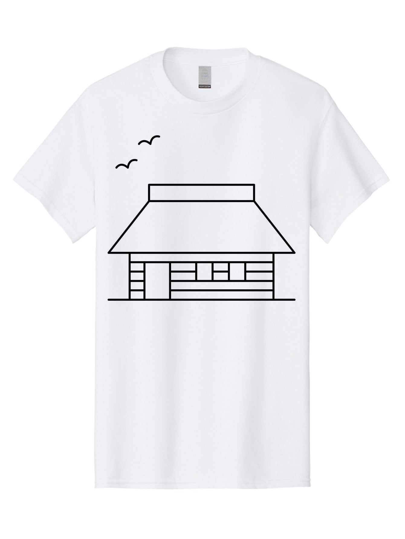 House-With-Birds Men'S Graphic Tee, 100% Cotton, Comfortable Casual Summer Wear, Machine Washable, Simple House Illustration, Minimalist Design, Birds Flying, Home Outline, Residential Architecture, Modern Graphic, Simple Shapes, -  Aaa188 15