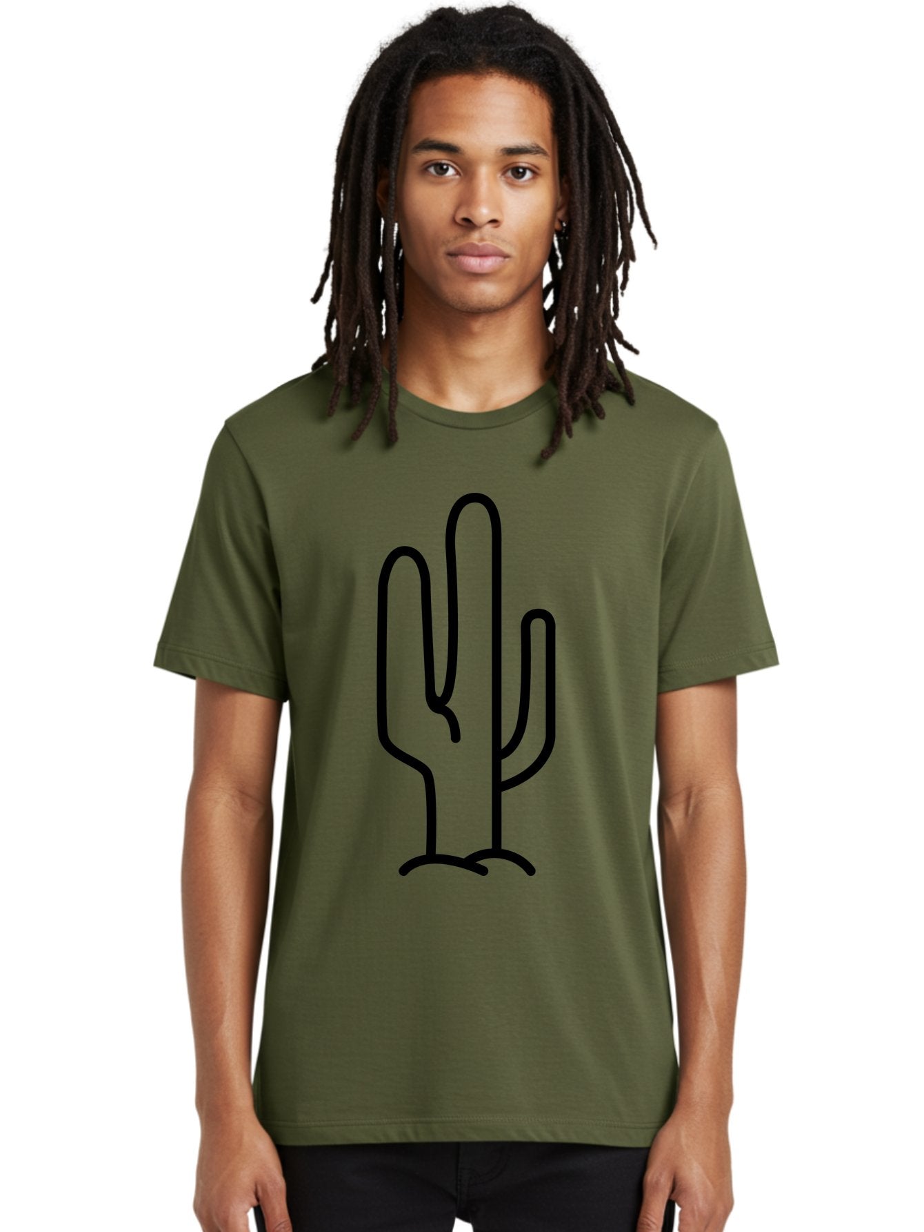 Middle-Finger-Cactus Men'S Graphic Tee, 100% Cotton, Comfortable Casual Summer Wear, Machine Washable, Simple Cactus Drawing, Minimalist Design, Black Outline, Desert Flora, Succulent Plant, Prickly Pear, Cartoon Style, Modern Art -  Aaa194 28
