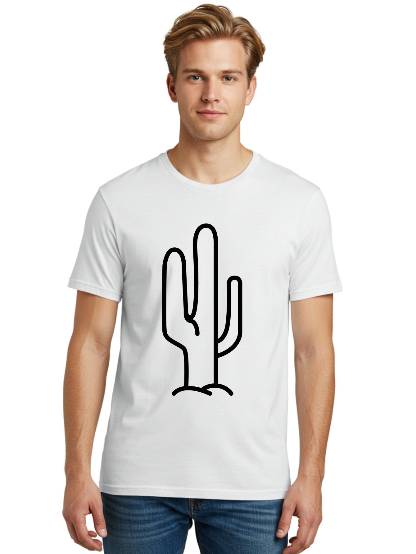 Middle-Finger-Cactus Men'S Graphic Tee, 100% Cotton, Comfortable Casual Summer Wear, Machine Washable, Simple Cactus Drawing, Minimalist Design, Black Outline, Desert Flora, Succulent Plant, Prickly Pear, Cartoon Style, Modern Art -  Aaa194 30