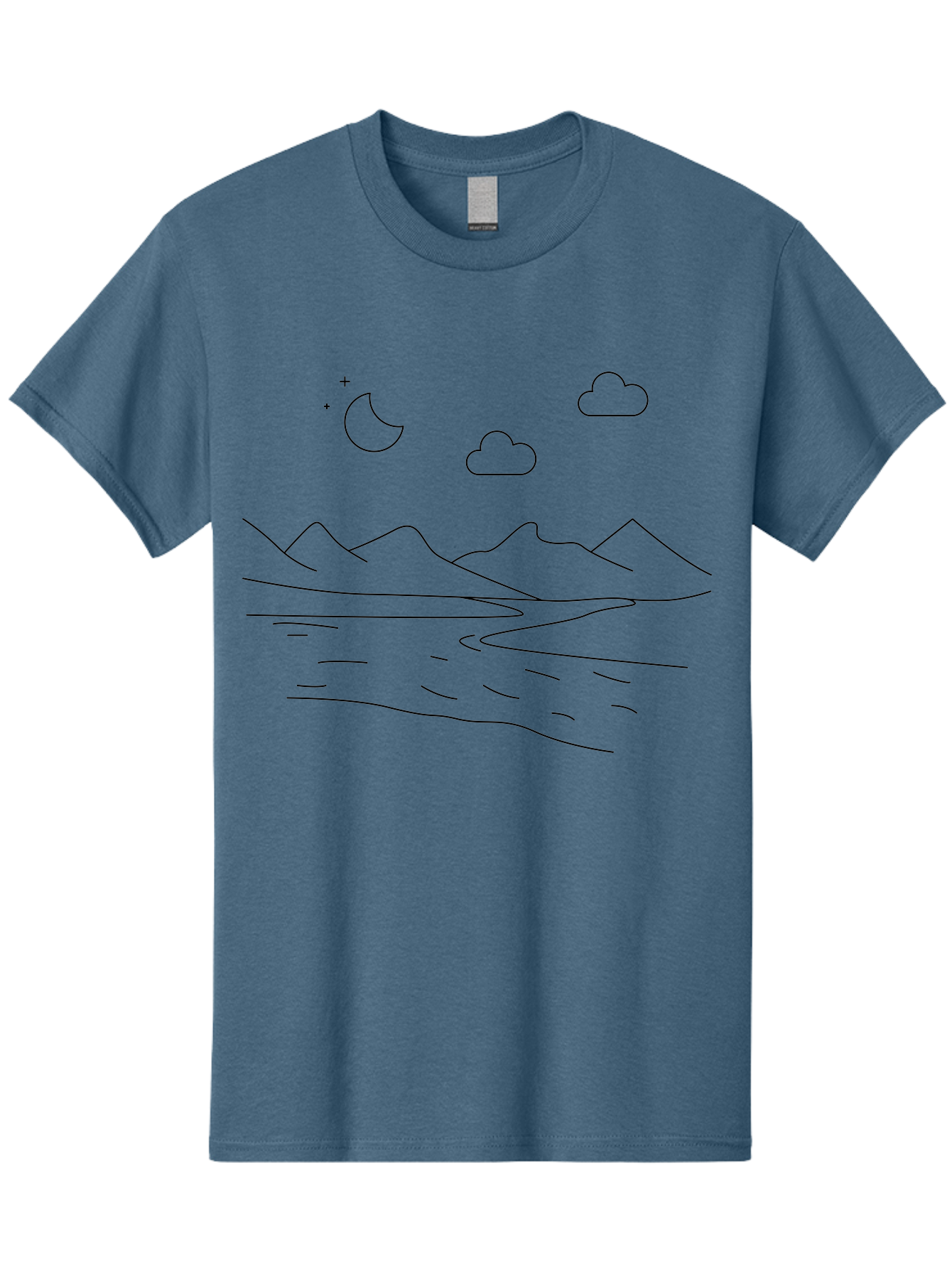 Moon-Stars-And-Clouds Men'S Graphic Tee, 100% Cotton, Comfortable Casual Summer Wear, Machine Washable, Moon And Stars, Serene Landscape, Majestic Mountains, Calm Water, Peaceful Atmosphere, Minimalist Design, Simple Art -  Aaa195 25
