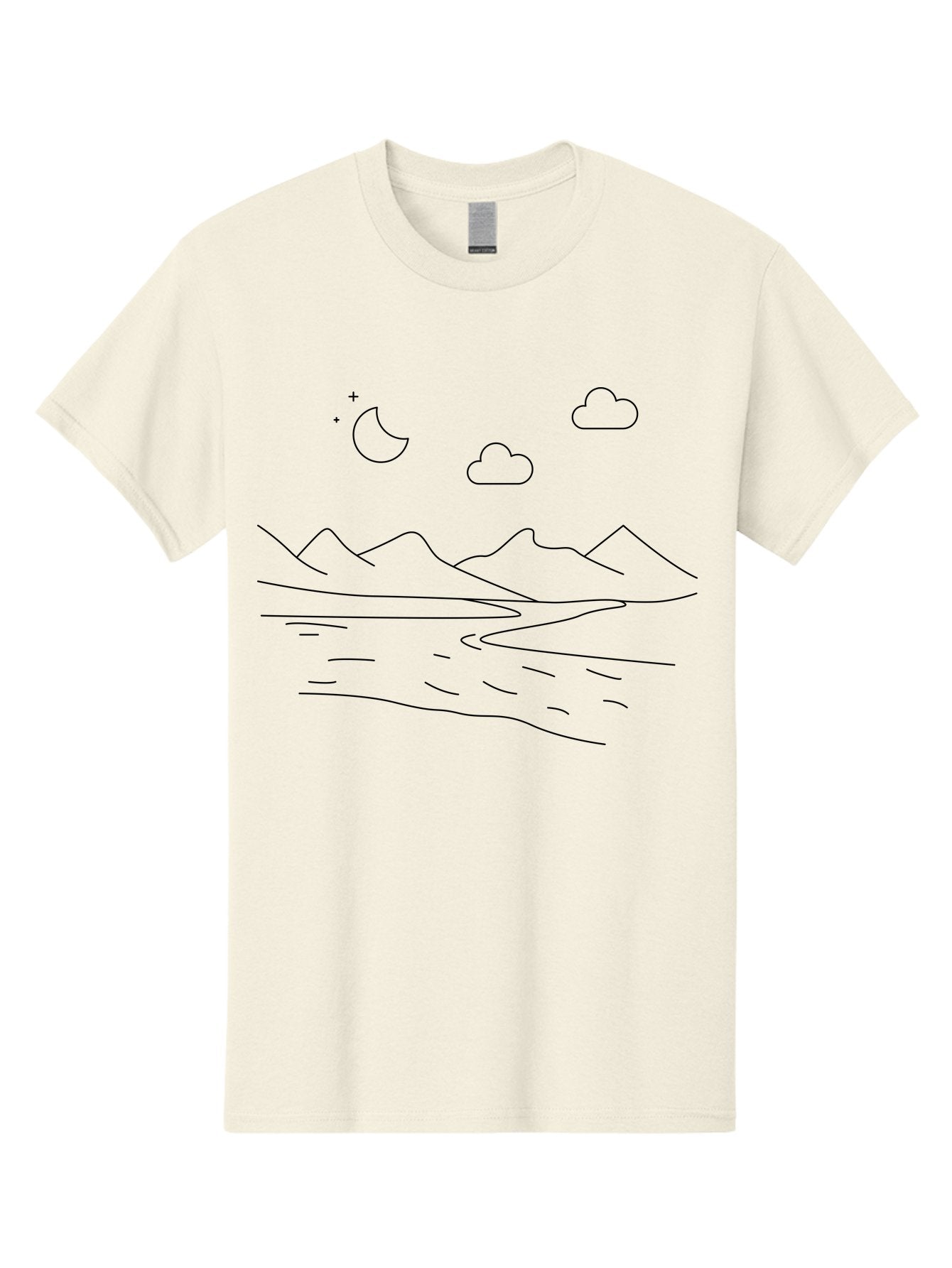 Moon-Stars-And-Clouds Men'S Graphic Tee, 100% Cotton, Comfortable Casual Summer Wear, Machine Washable, Moon And Stars, Serene Landscape, Majestic Mountains, Calm Water, Peaceful Atmosphere, Minimalist Design, Simple Art -  Aaa195 23