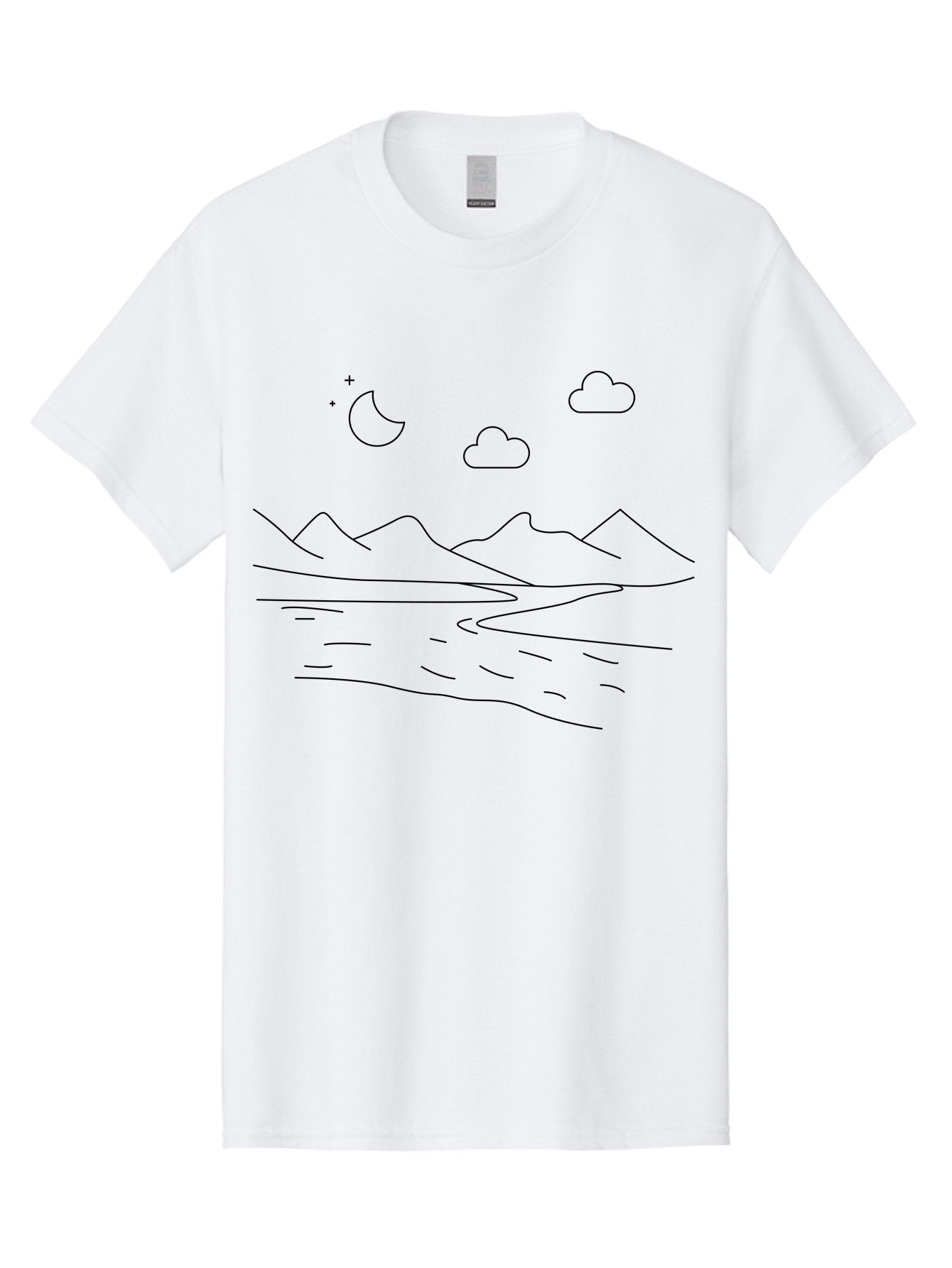 Moon-Stars-And-Clouds Men'S Graphic Tee, 100% Cotton, Comfortable Casual Summer Wear, Machine Washable, Moon And Stars, Serene Landscape, Majestic Mountains, Calm Water, Peaceful Atmosphere, Minimalist Design, Simple Art -  Aaa195 17