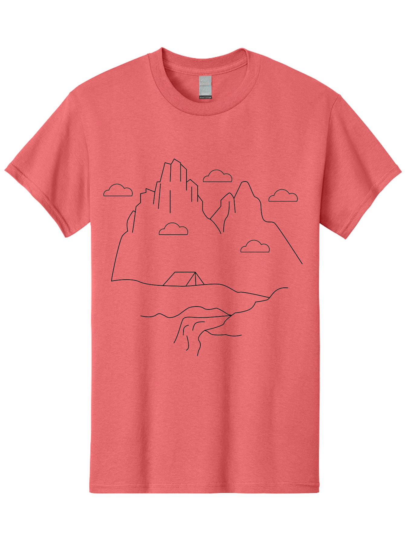Mountain-Landscape-1 Men'S Graphic Tee, 100% Cotton, Comfortable Casual Summer Wear, Machine Washable, Mountain Peaks, Serene Landscape, Simple Illustration, Minimalist Art, Camping Tent, Outdoor Scenery, Rocky Terrain, Cloudy Sky, -  Aaa196 21