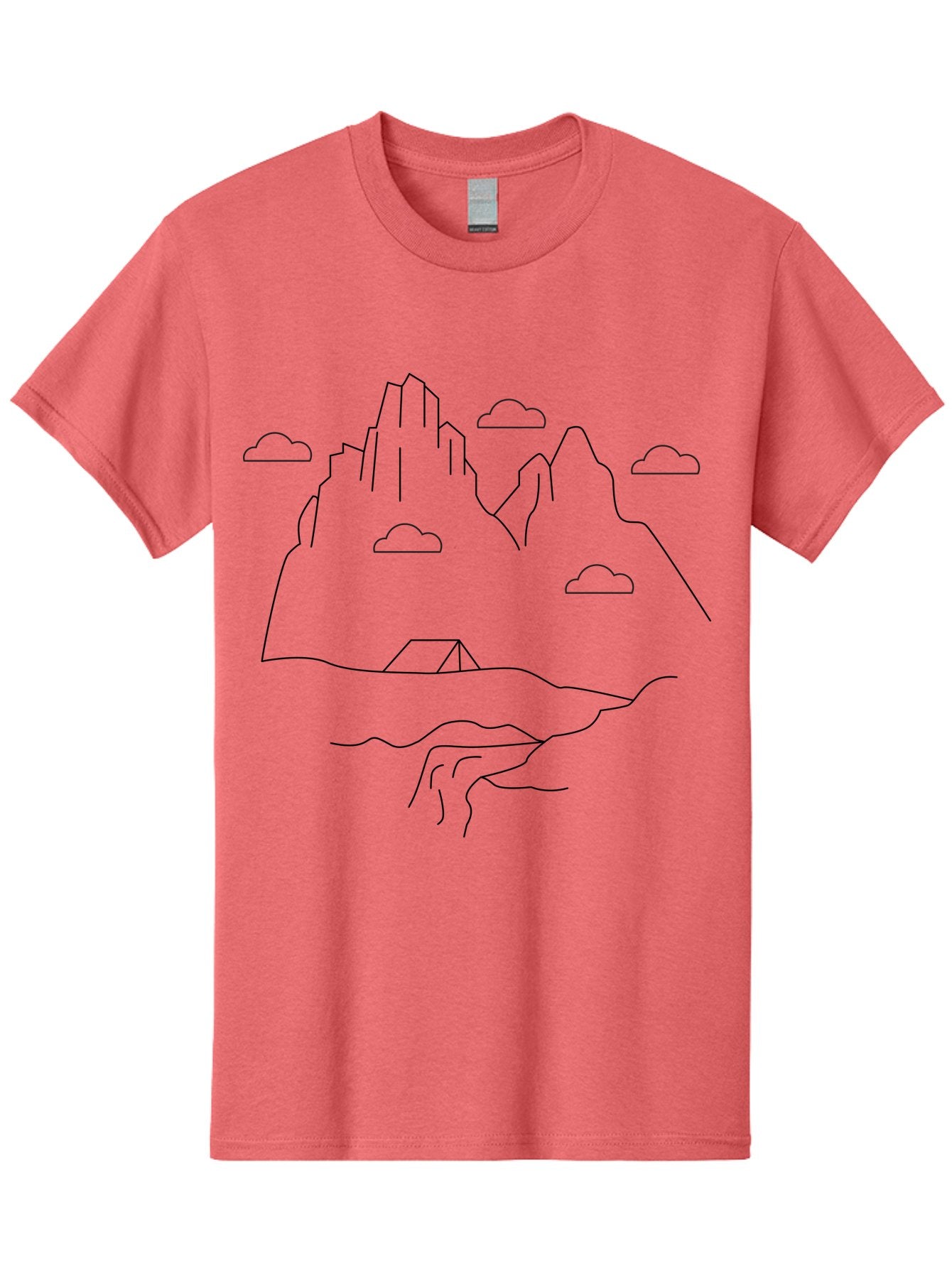 Mountain-Landscape-1 Men'S Graphic Tee, 100% Cotton, Comfortable Casual Summer Wear, Machine Washable, Mountain Peaks, Serene Landscape, Simple Illustration, Minimalist Art, Camping Tent, Outdoor Scenery, Rocky Terrain, Cloudy Sky, -  Aaa196 27