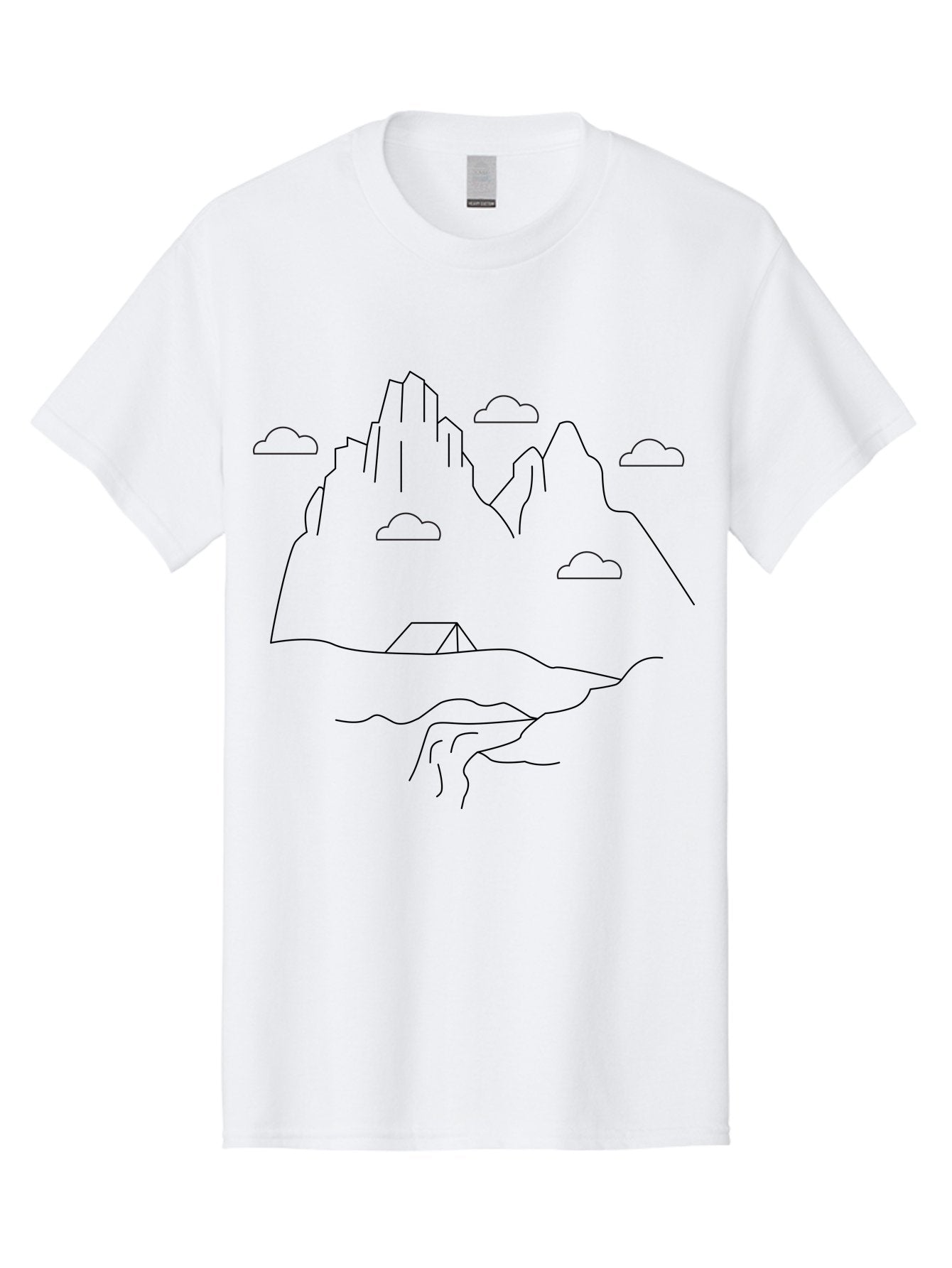 Mountain-Landscape-1 Men'S Graphic Tee, 100% Cotton, Comfortable Casual Summer Wear, Machine Washable, Mountain Peaks, Serene Landscape, Simple Illustration, Minimalist Art, Camping Tent, Outdoor Scenery, Rocky Terrain, Cloudy Sky, -  Aaa196 17