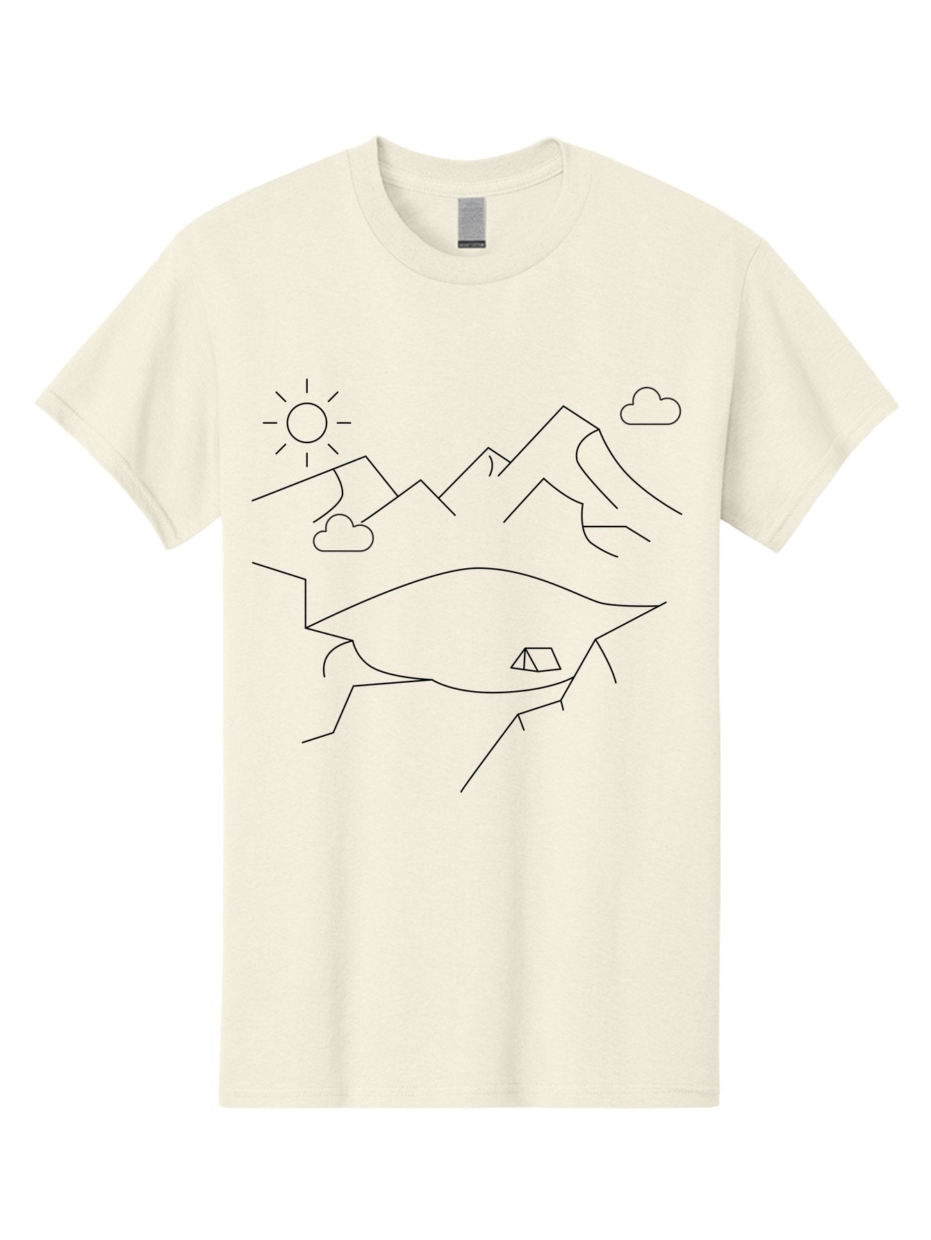 Mountain-Landscape Men'S Graphic Tee, 100% Cotton, Comfortable Casual Summer Wear, Machine Washable, Outdoor Adventure, Nature Escape, Mountains, Tent, Simple Drawing, Serene Landscape, Camping, Scenic View -  Aaa198 25