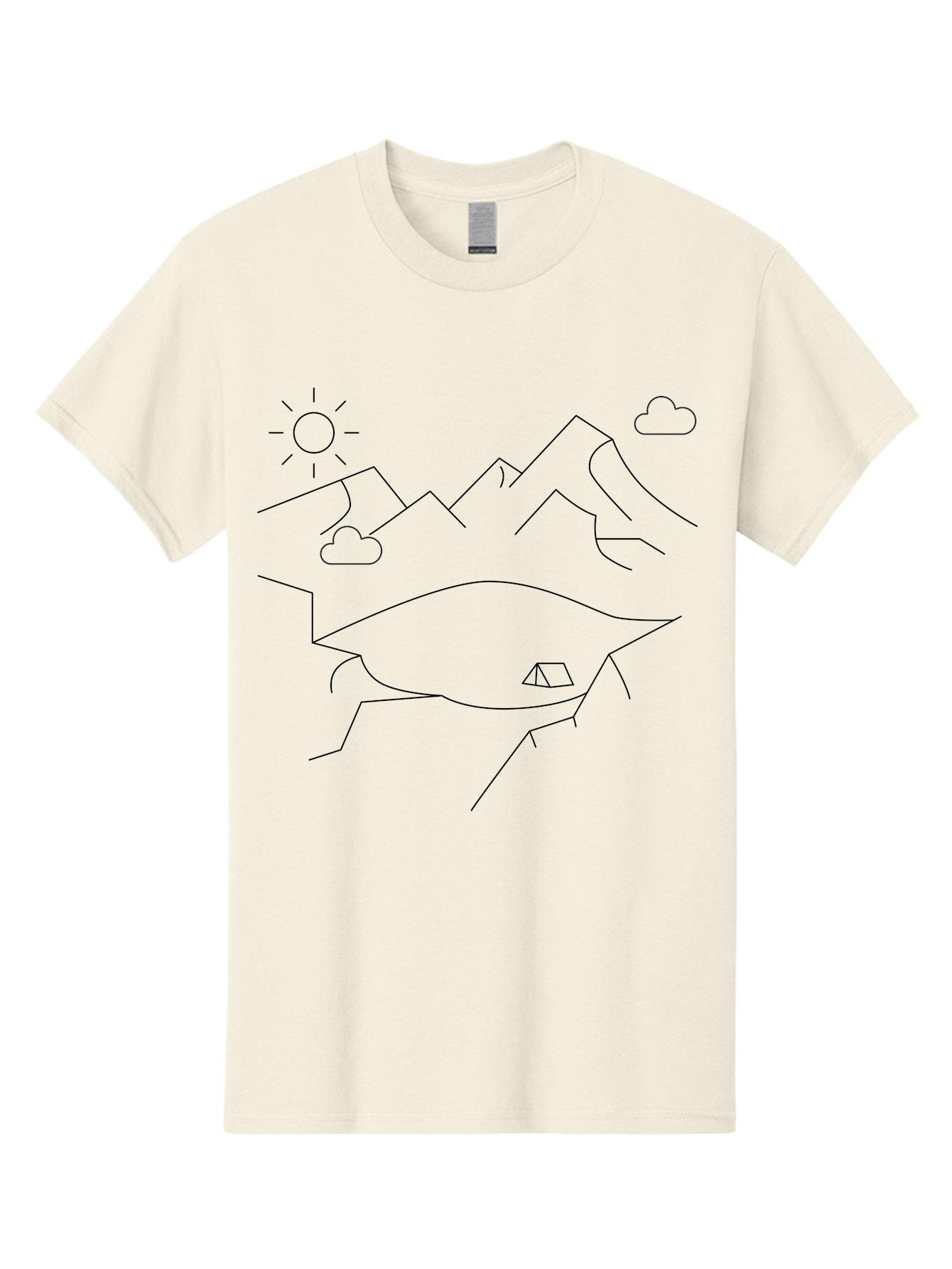Mountain-Landscape Men'S Graphic Tee, 100% Cotton, Comfortable Casual Summer Wear, Machine Washable, Outdoor Adventure, Nature Escape, Mountains, Tent, Simple Drawing, Serene Landscape, Camping, Scenic View -  Aaa198 23