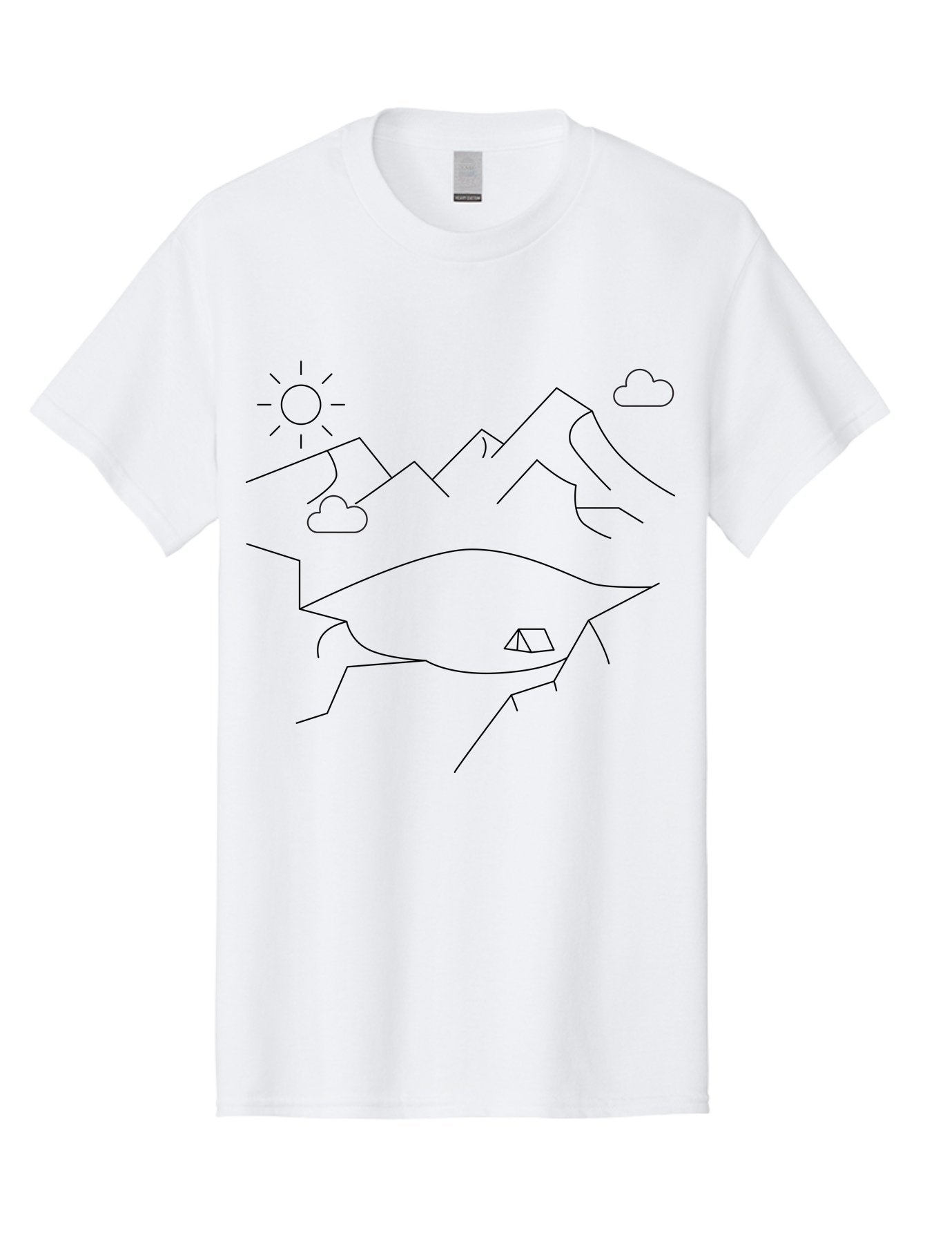 Mountain-Landscape Men'S Graphic Tee, 100% Cotton, Comfortable Casual Summer Wear, Machine Washable, Outdoor Adventure, Nature Escape, Mountains, Tent, Simple Drawing, Serene Landscape, Camping, Scenic View -  Aaa198 15