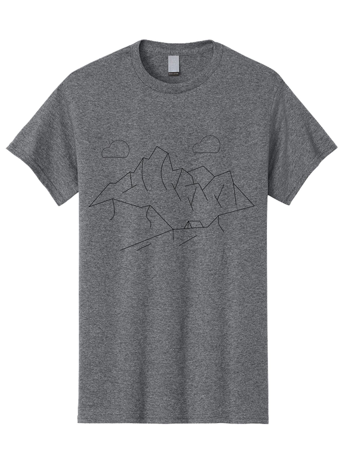 Mountain-Range Men'S Graphic Tee, 100% Cotton, Comfortable Casual Summer Wear, Machine Washable, Mountain Landscape, Simple Line Art, Minimalist Design, Clouds, Outdoor Scenery, Natural Beauty, Serene Atmosphere, Modern Illustrations, -  Aaa199