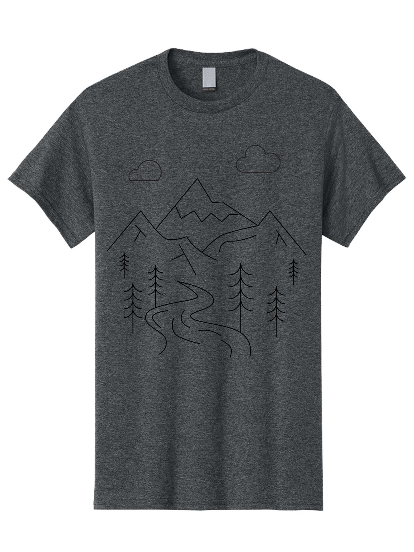 Mountains-And-Trees Men'S Graphic Tee, 100% Cotton, Comfortable Casual Summer Wear, Machine Washable, Mountain Range, Winding River, Pine Trees, Clouds, Serene Landscape, Minimalist Art, Simple Design, Nature Illustration -  Aaa200 29