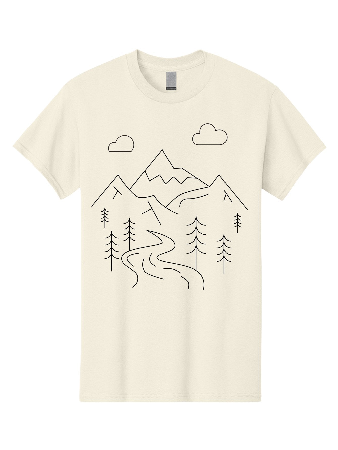 Mountains-And-Trees Men'S Graphic Tee, 100% Cotton, Comfortable Casual Summer Wear, Machine Washable, Mountain Range, Winding River, Pine Trees, Clouds, Serene Landscape, Minimalist Art, Simple Design, Nature Illustration -  Aaa200 23