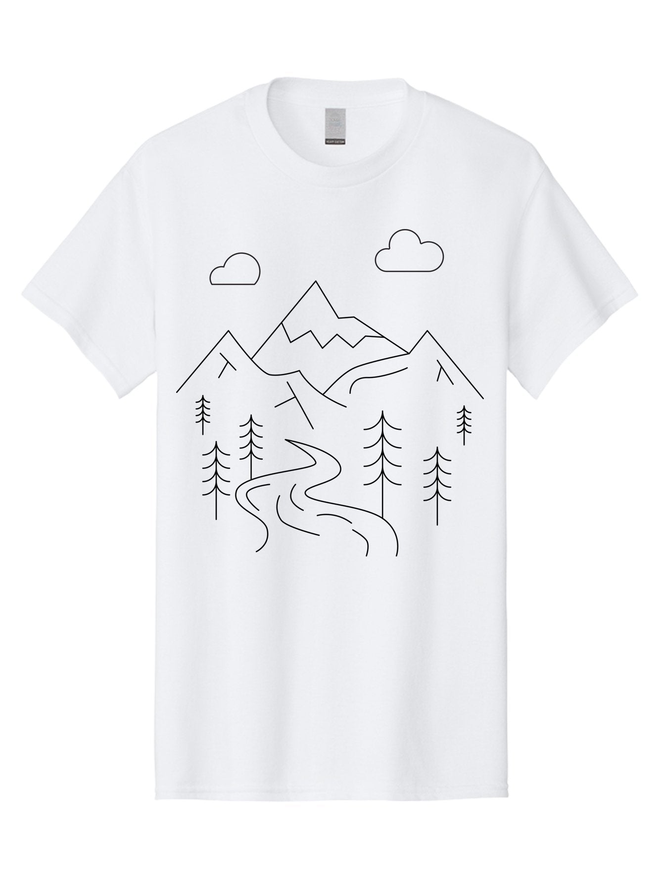 Mountains-And-Trees Men'S Graphic Tee, 100% Cotton, Comfortable Casual Summer Wear, Machine Washable, Mountain Range, Winding River, Pine Trees, Clouds, Serene Landscape, Minimalist Art, Simple Design, Nature Illustration -  Aaa200 3