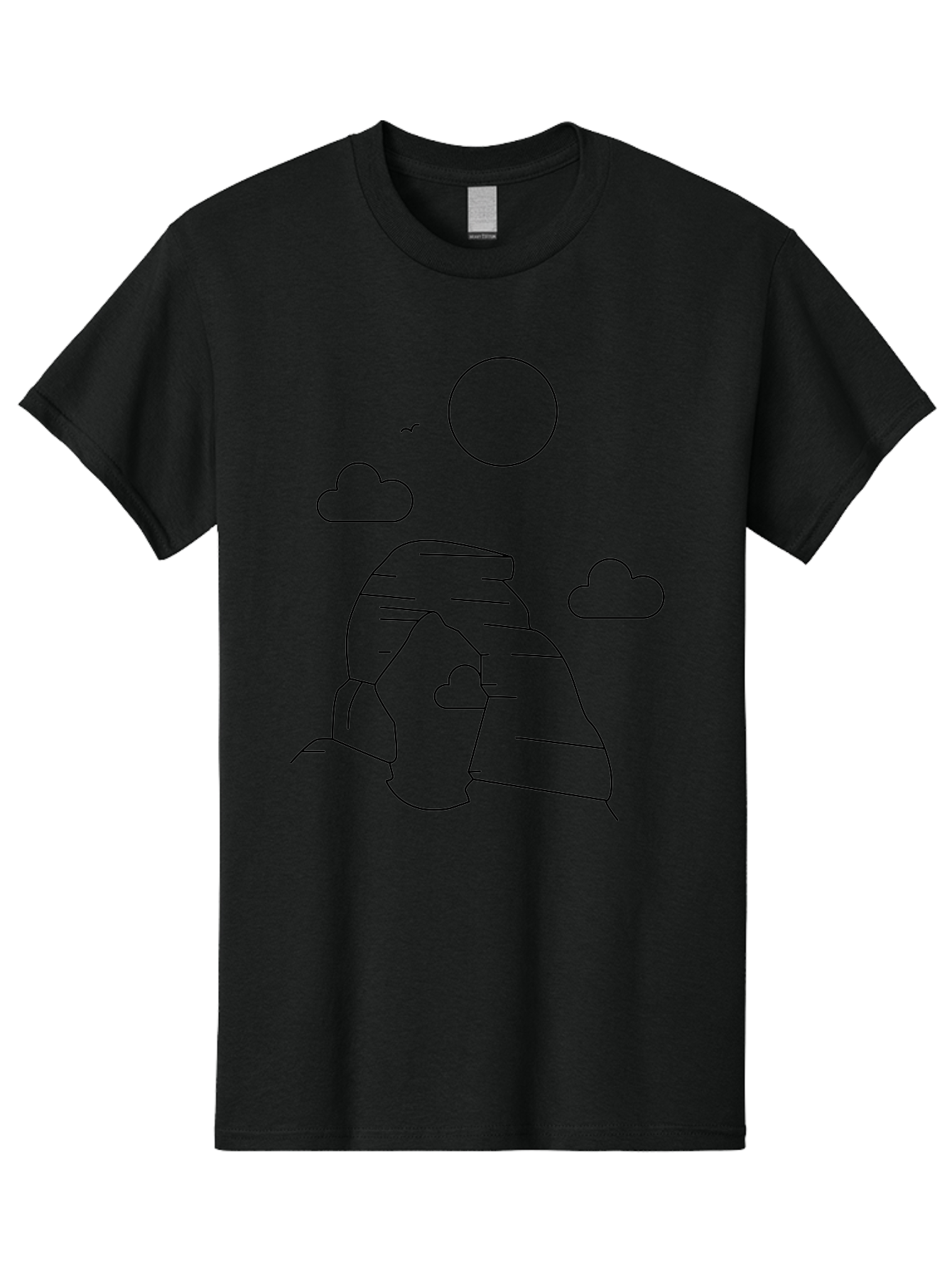 Rock-Formation Men'S Graphic Tee, 100% Cotton, Comfortable Casual Summer Wear, Machine Washable, Rocky Landscape, Minimalist Art, Simple Shapes, Whimsical Design, Clouds, Sun, Birds Flying, Serene Atmosphere, Modern Illustration, -  Aaa203 13