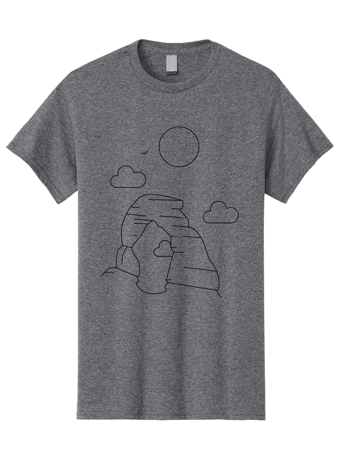 Rock-Formation Men'S Graphic Tee, 100% Cotton, Comfortable Casual Summer Wear, Machine Washable, Rocky Landscape, Minimalist Art, Simple Shapes, Whimsical Design, Clouds, Sun, Birds Flying, Serene Atmosphere, Modern Illustration, -  Aaa203 27