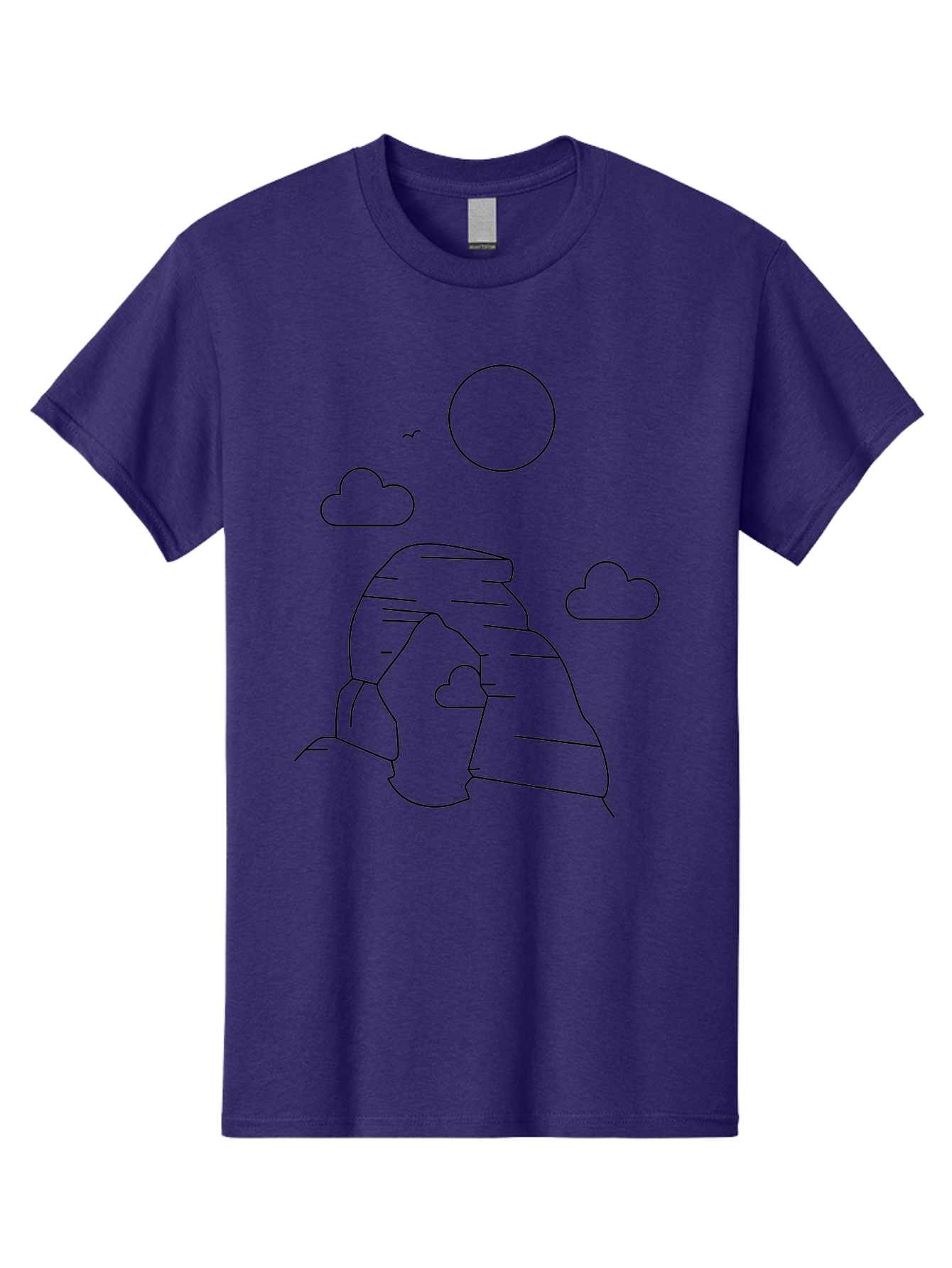 Rock-Formation Men'S Graphic Tee, 100% Cotton, Comfortable Casual Summer Wear, Machine Washable, Rocky Landscape, Minimalist Art, Simple Shapes, Whimsical Design, Clouds, Sun, Birds Flying, Serene Atmosphere, Modern Illustration, -  Aaa203 21
