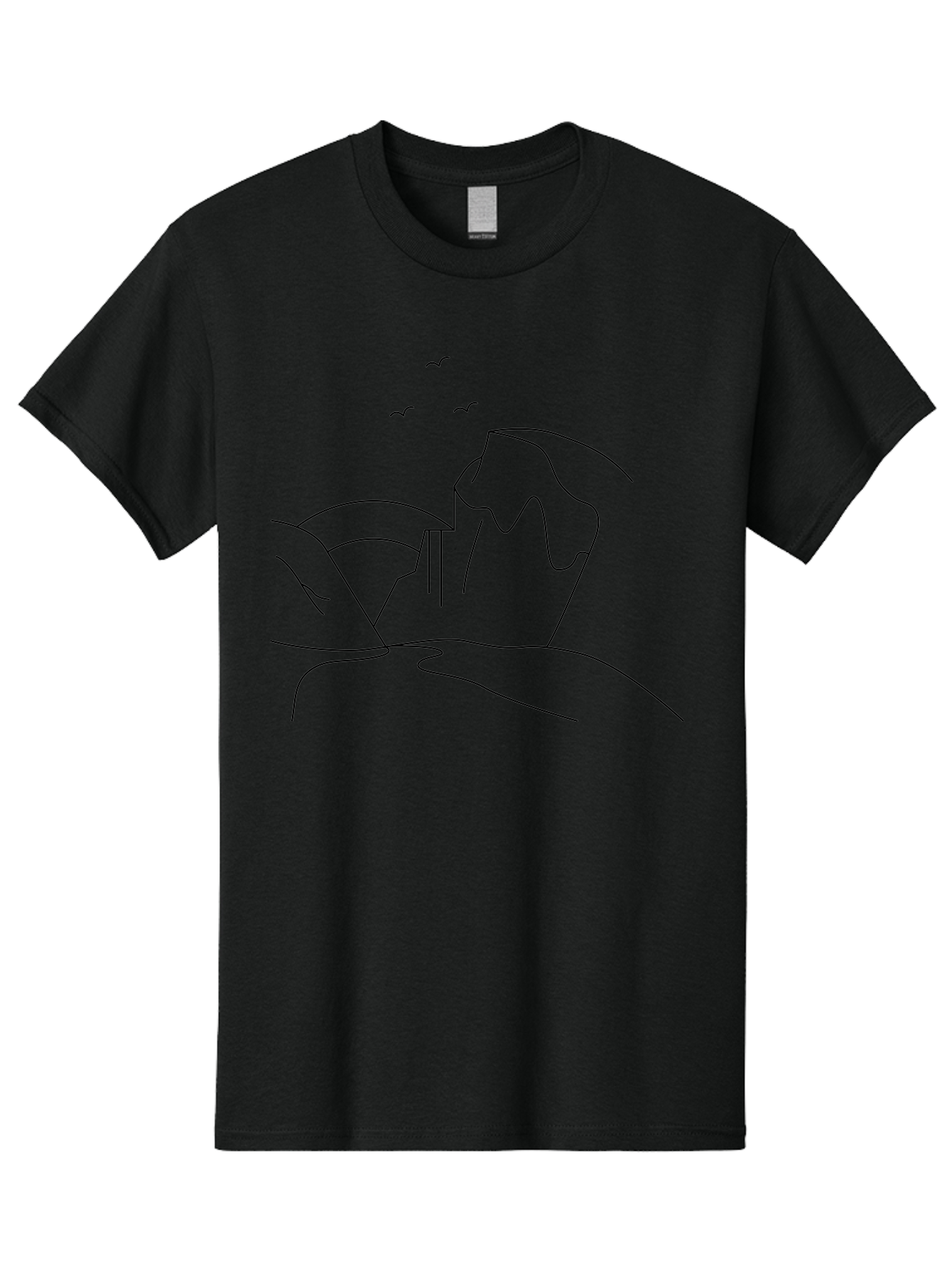 Simple-Cliff Men'S Graphic Tee, 100% Cotton, Comfortable Casual Summer Wear, Machine Washable, Cliffside Landscape, Minimalist Design, Birds In Flight, Scenic View, Natural Scenery, Simple Lines, Modern Art, Serene Atmosphere -  Aaa204 27
