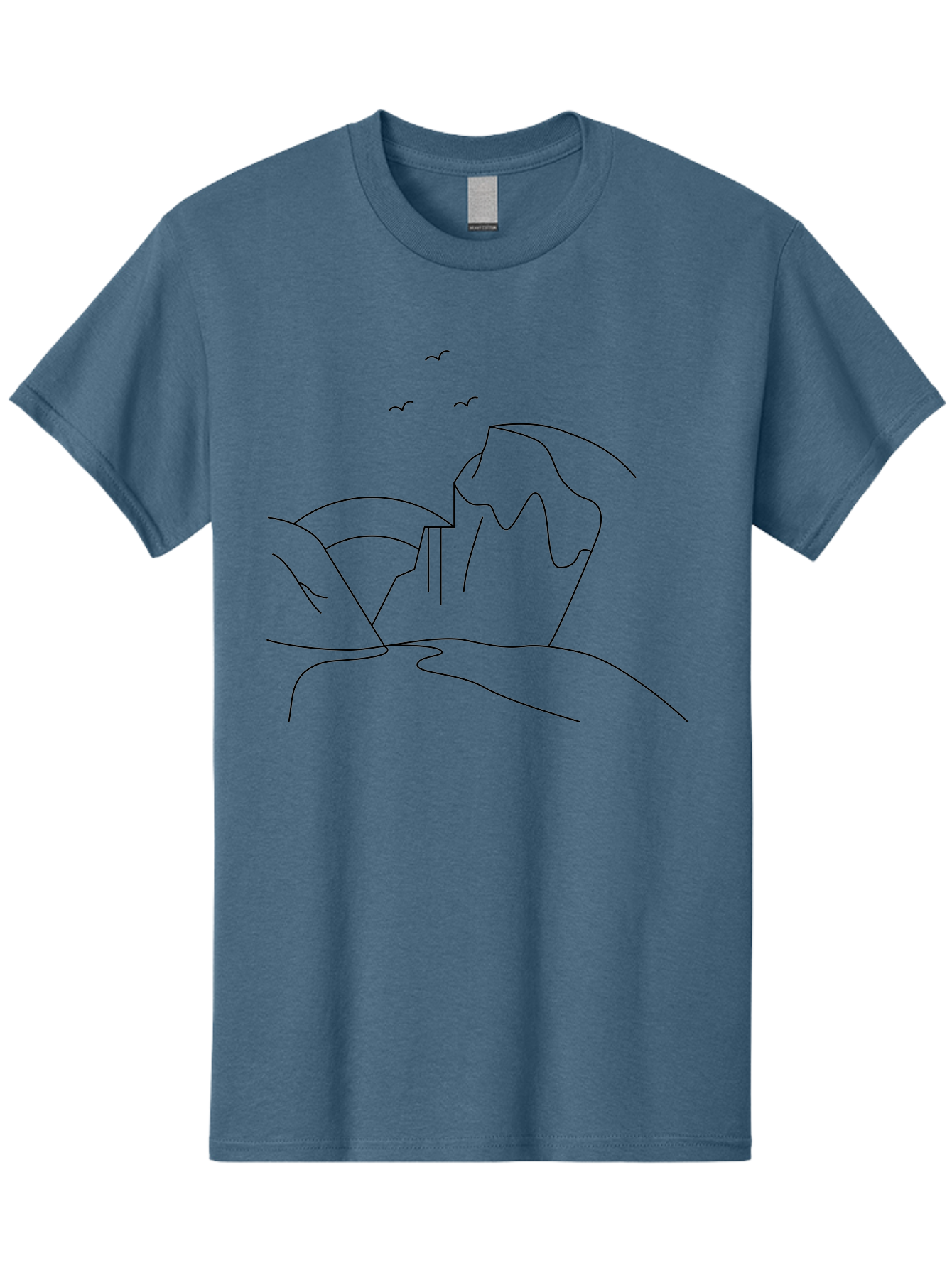 Simple-Cliff Men'S Graphic Tee, 100% Cotton, Comfortable Casual Summer Wear, Machine Washable, Cliffside Landscape, Minimalist Design, Birds In Flight, Scenic View, Natural Scenery, Simple Lines, Modern Art, Serene Atmosphere -  Aaa204 23