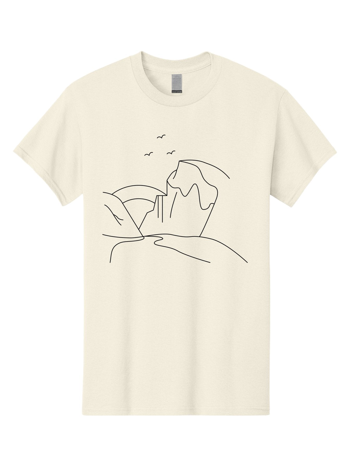 Simple-Cliff Men'S Graphic Tee, 100% Cotton, Comfortable Casual Summer Wear, Machine Washable, Cliffside Landscape, Minimalist Design, Birds In Flight, Scenic View, Natural Scenery, Simple Lines, Modern Art, Serene Atmosphere -  Aaa204 7