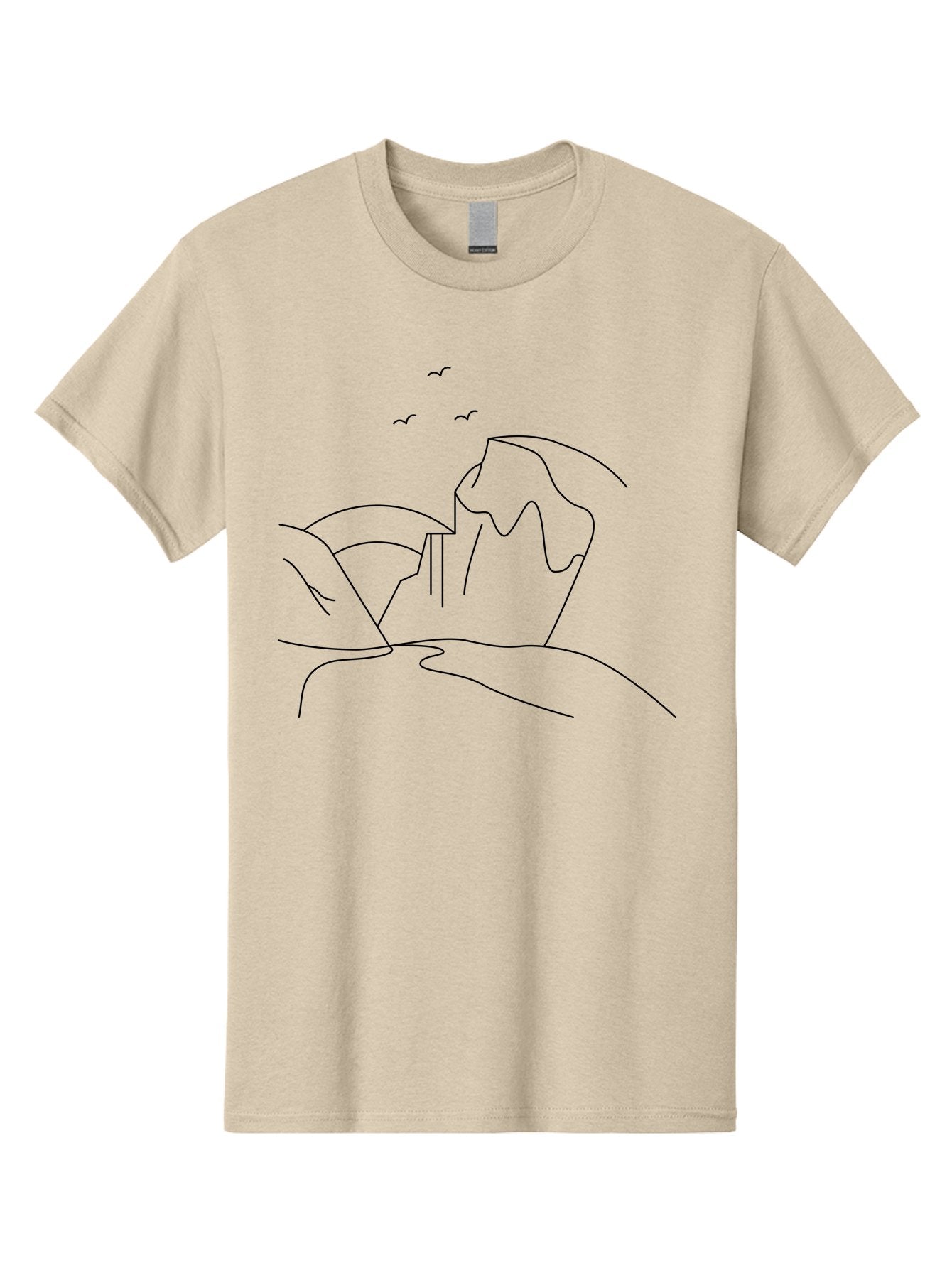 Simple-Cliff Men'S Graphic Tee, 100% Cotton, Comfortable Casual Summer Wear, Machine Washable, Cliffside Landscape, Minimalist Design, Birds In Flight, Scenic View, Natural Scenery, Simple Lines, Modern Art, Serene Atmosphere -  Aaa204