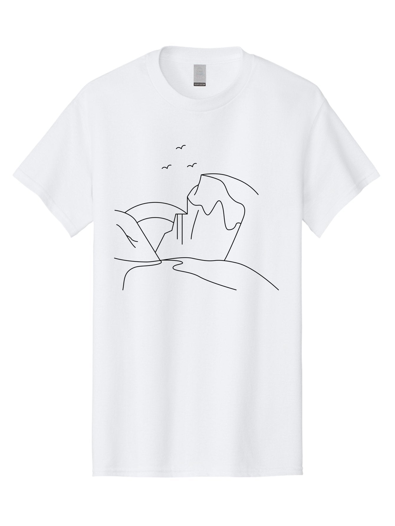 Simple-Cliff Men'S Graphic Tee, 100% Cotton, Comfortable Casual Summer Wear, Machine Washable, Cliffside Landscape, Minimalist Design, Birds In Flight, Scenic View, Natural Scenery, Simple Lines, Modern Art, Serene Atmosphere -  Aaa204 13