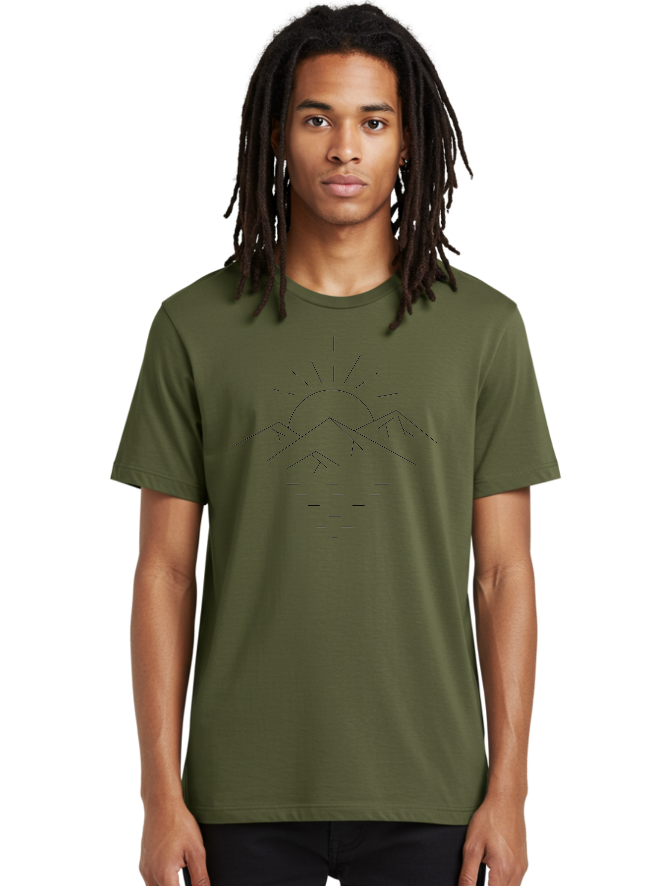 Sunrise-Over-Mountains Men'S Graphic Tee, 100% Cotton, Comfortable Casual Summer Wear, Machine Washable, Mountain Range, Serene Landscape, Sunrise Over Mountains, Minimalist Art, Simple Design, Calm Atmosphere, Peaceful Scenery, -  Aaa208