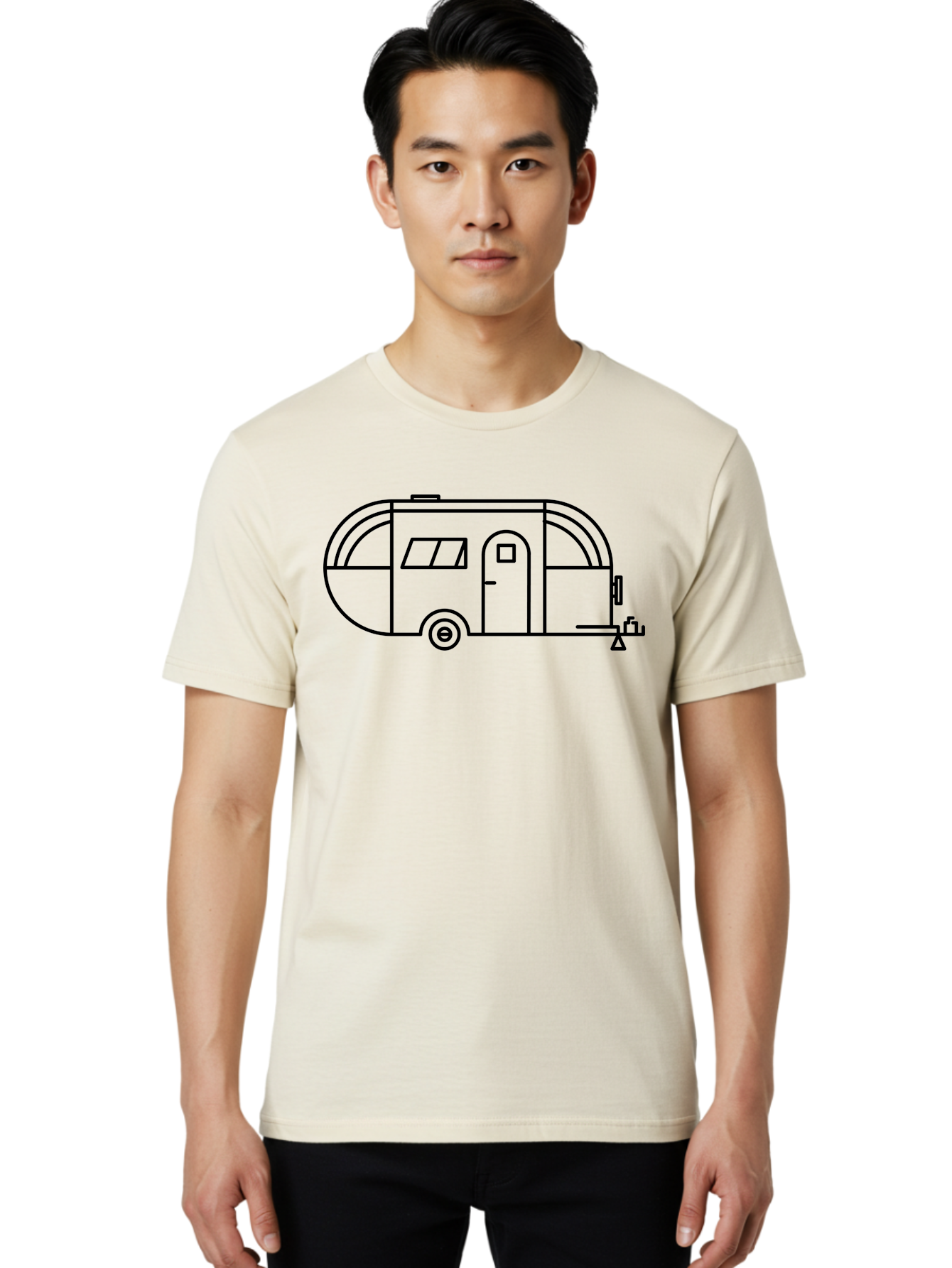 Teardrop-Trailer Men'S Graphic Tee, 100% Cotton, Comfortable Casual Summer Wear, Machine Washable, Teardrop Camper, Travel Trailer, Minimalist Design, Simple Lines, Outdoor Adventure, Camping, Retro Style, Travel, Vacation -  Aaa209