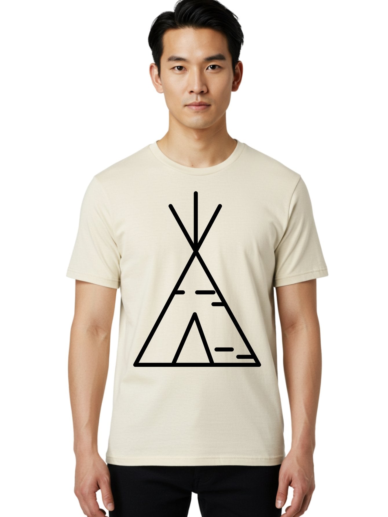 Tent-2 Men'S Graphic Tee, 100% Cotton, Comfortable Casual Summer Wear, Machine Washable, Teepee Icon, Camping Symbol, Minimalist Design, Tribal Inspiration, Simple Lines, Geometric Shape, Outdoor Adventure, Black Outline -  Aaa212 20