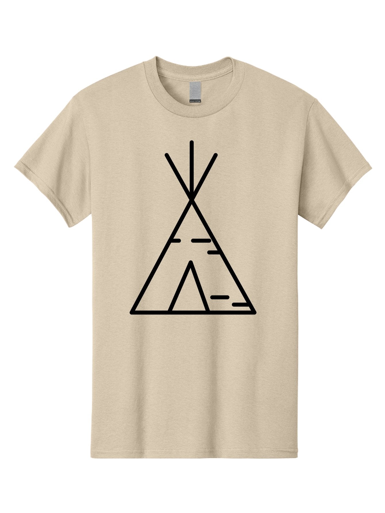Tent-2 Men'S Graphic Tee, 100% Cotton, Comfortable Casual Summer Wear, Machine Washable, Teepee Icon, Camping Symbol, Minimalist Design, Tribal Inspiration, Simple Lines, Geometric Shape, Outdoor Adventure, Black Outline -  Aaa212