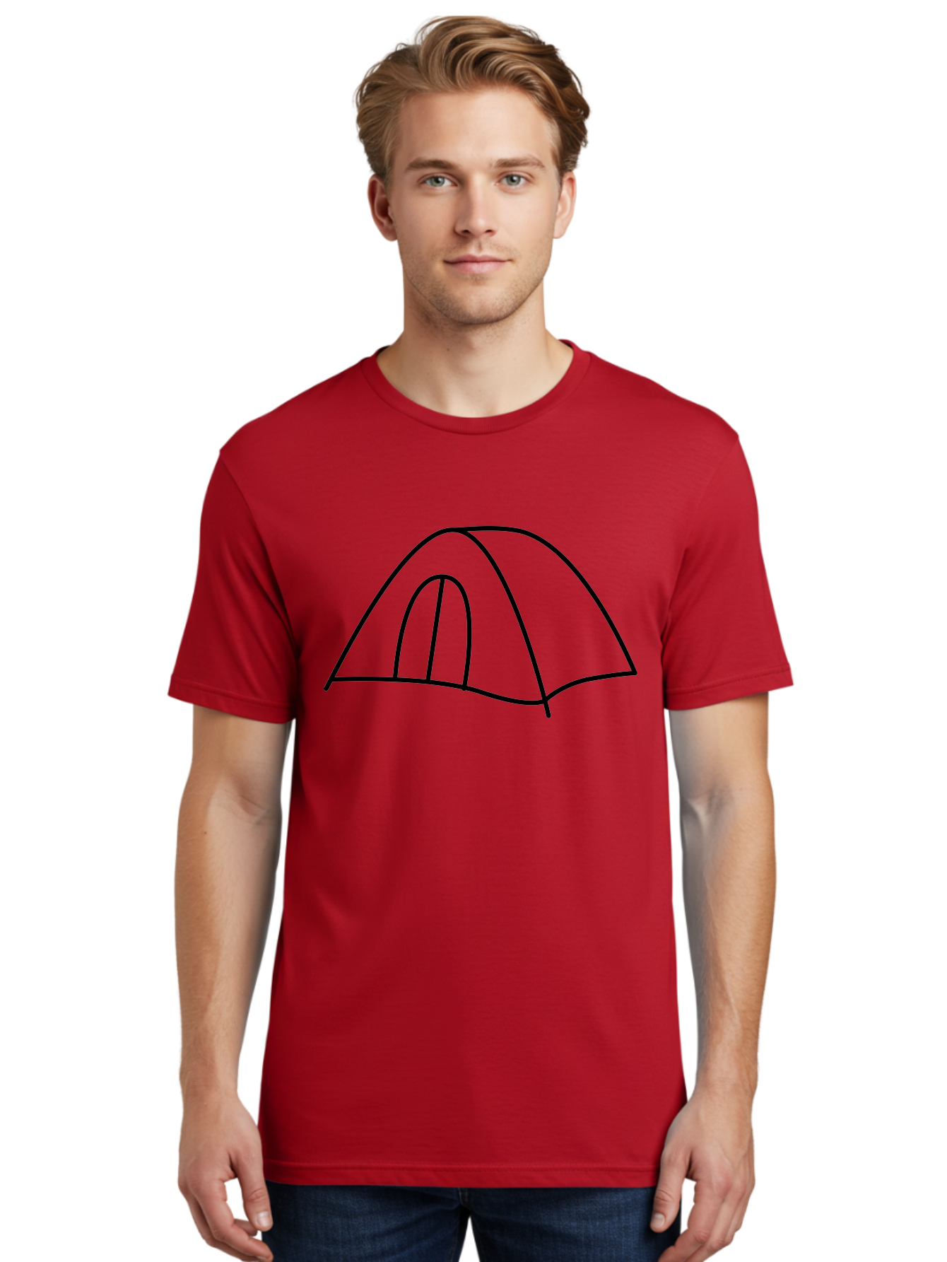 Tent-3 Men'S Graphic Tee, 100% Cotton, Comfortable Casual Summer Wear, Machine Washable, Simple Tent, Camping, Outdoor Adventure, Minimalist Design, Simple Lines, Black Outline, Shelter, Wilderness, Travel, Outdoor Recreation, -  Aaa213