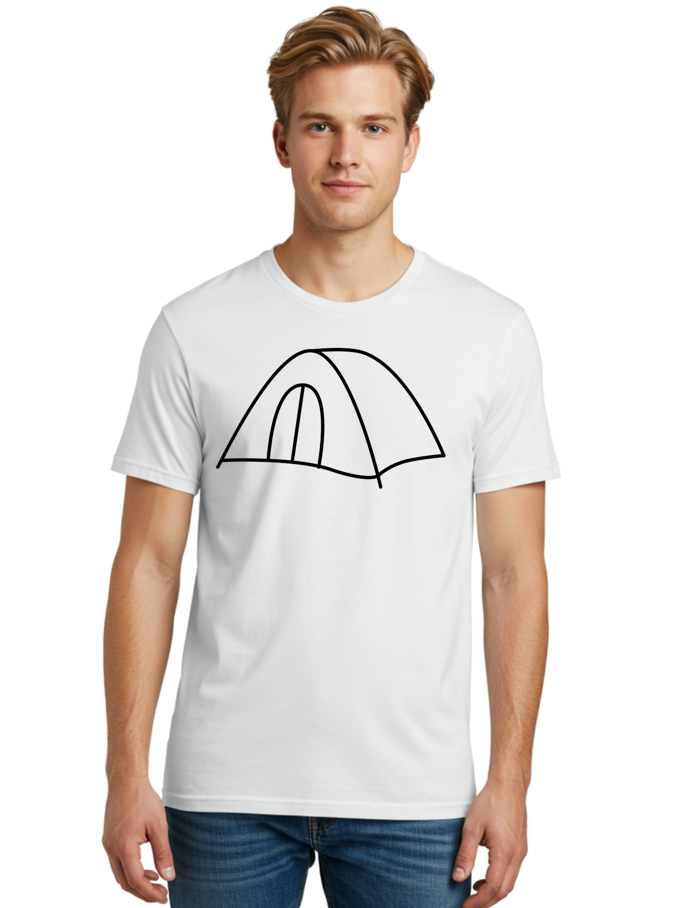 Tent-3 Men'S Graphic Tee, 100% Cotton, Comfortable Casual Summer Wear, Machine Washable, Simple Tent, Camping, Outdoor Adventure, Minimalist Design, Simple Lines, Black Outline, Shelter, Wilderness, Travel, Outdoor Recreation, -  Aaa213 22