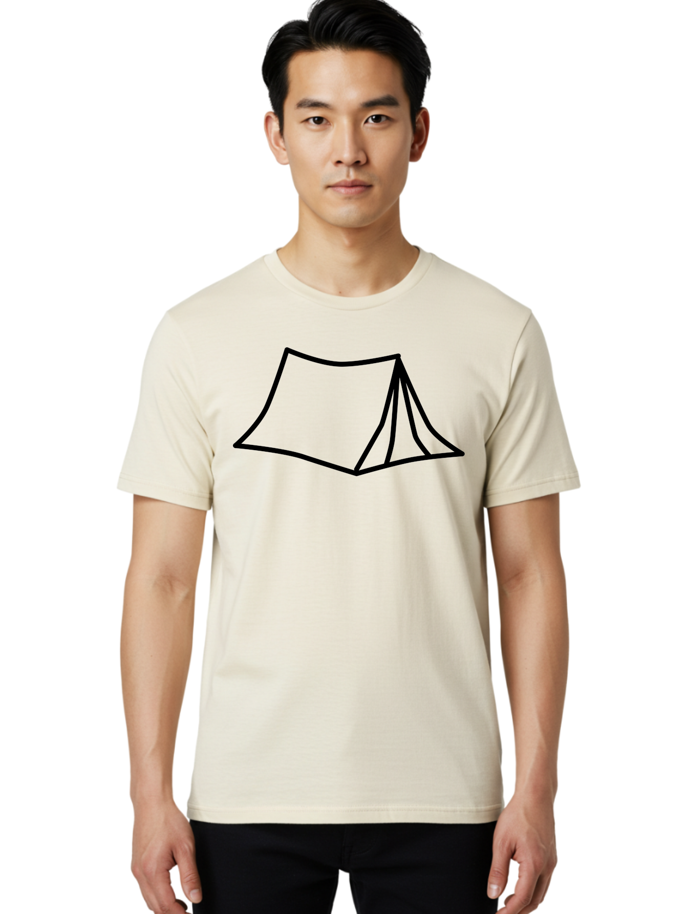 Tent-4 Men'S Graphic Tee, 100% Cotton, Comfortable Casual Summer Wear, Machine Washable, Simple Tent Illustration, Minimalist Design, Camping Symbol, Outdoor Adventure, Black Outline, Graphic Icon, Simple Shape -  Aaa214