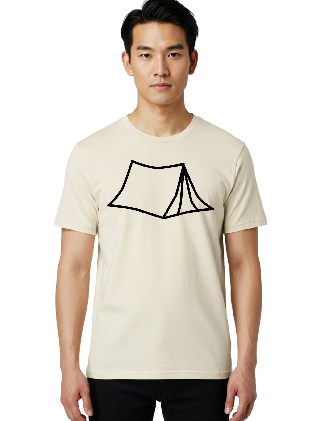 Tent-4 Men'S Graphic Tee, 100% Cotton, Comfortable Casual Summer Wear, Machine Washable, Simple Tent Illustration, Minimalist Design, Camping Symbol, Outdoor Adventure, Black Outline, Graphic Icon, Simple Shape -  Aaa214 4