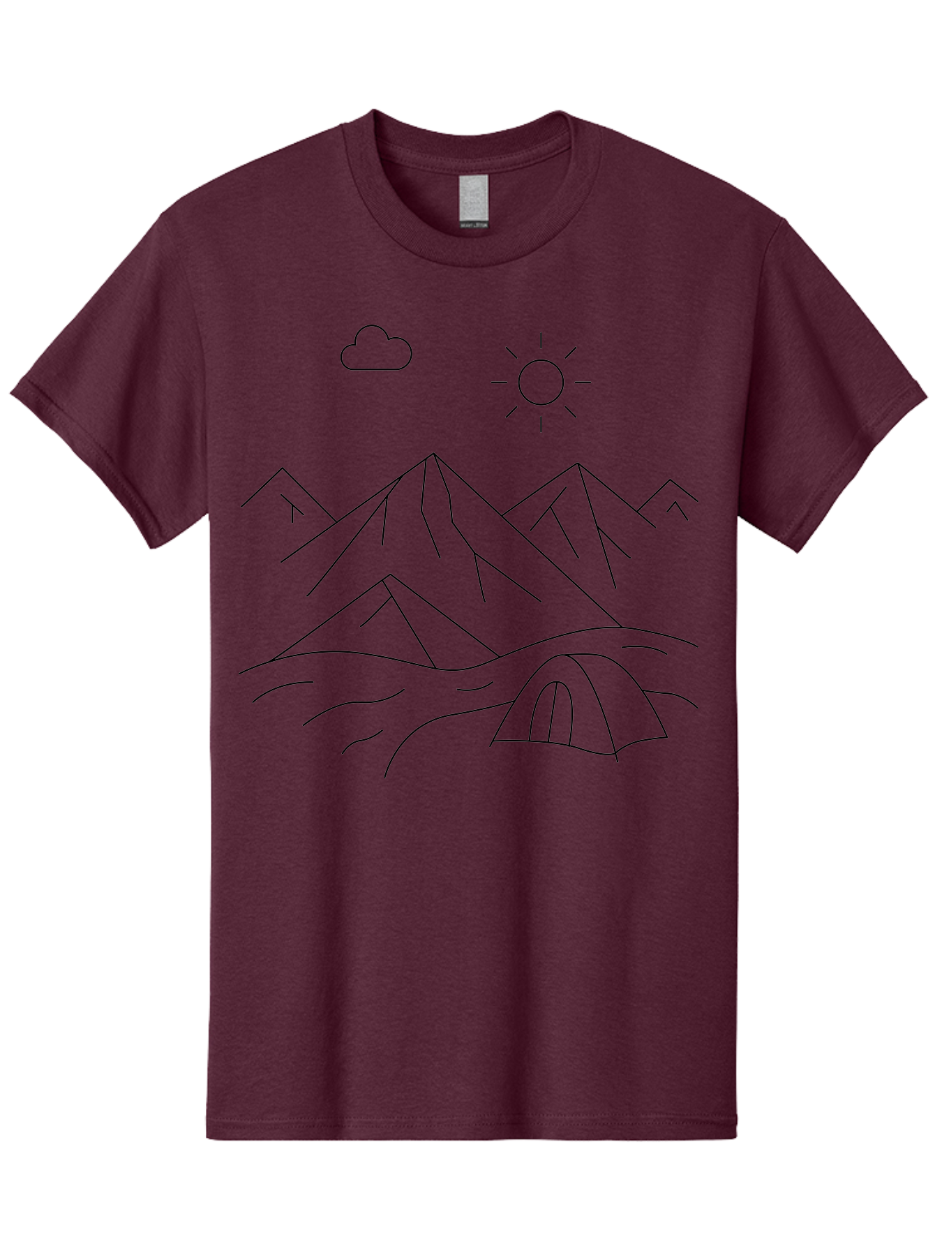 Tent-And-Mountain Men'S Graphic Tee, 100% Cotton, Comfortable Casual Summer Wear, Machine Washable, Mountain Landscape, Simple Line Art, Serene Atmosphere, Tent, Sun, Cloud, Minimalist Design, Outdoor Scenery, Natural Beauty, Camping -  Aaa215 19