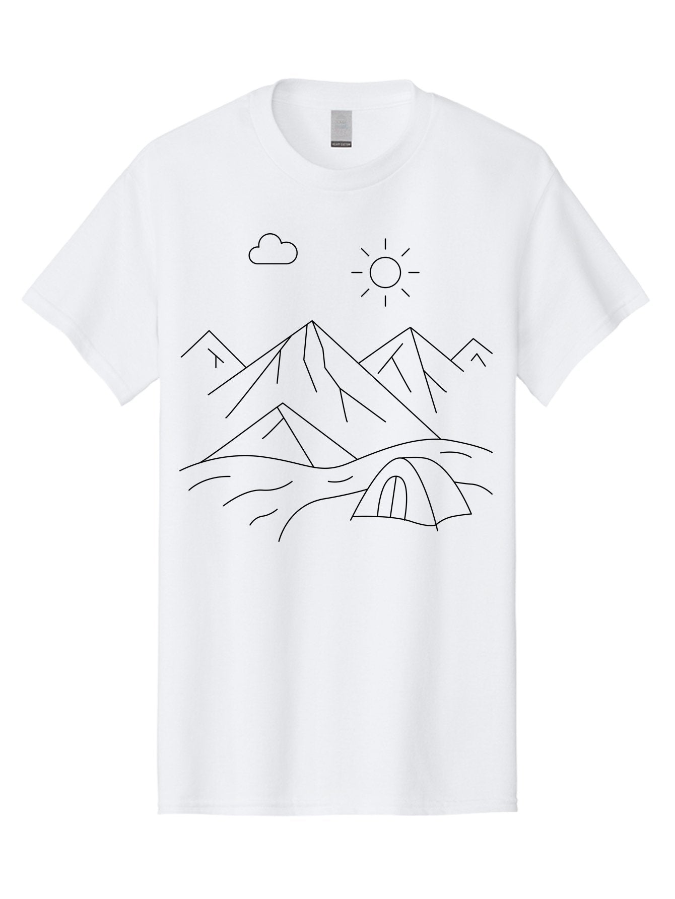 Tent-And-Mountain Men'S Graphic Tee, 100% Cotton, Comfortable Casual Summer Wear, Machine Washable, Mountain Landscape, Simple Line Art, Serene Atmosphere, Tent, Sun, Cloud, Minimalist Design, Outdoor Scenery, Natural Beauty, Camping -  Aaa215 29