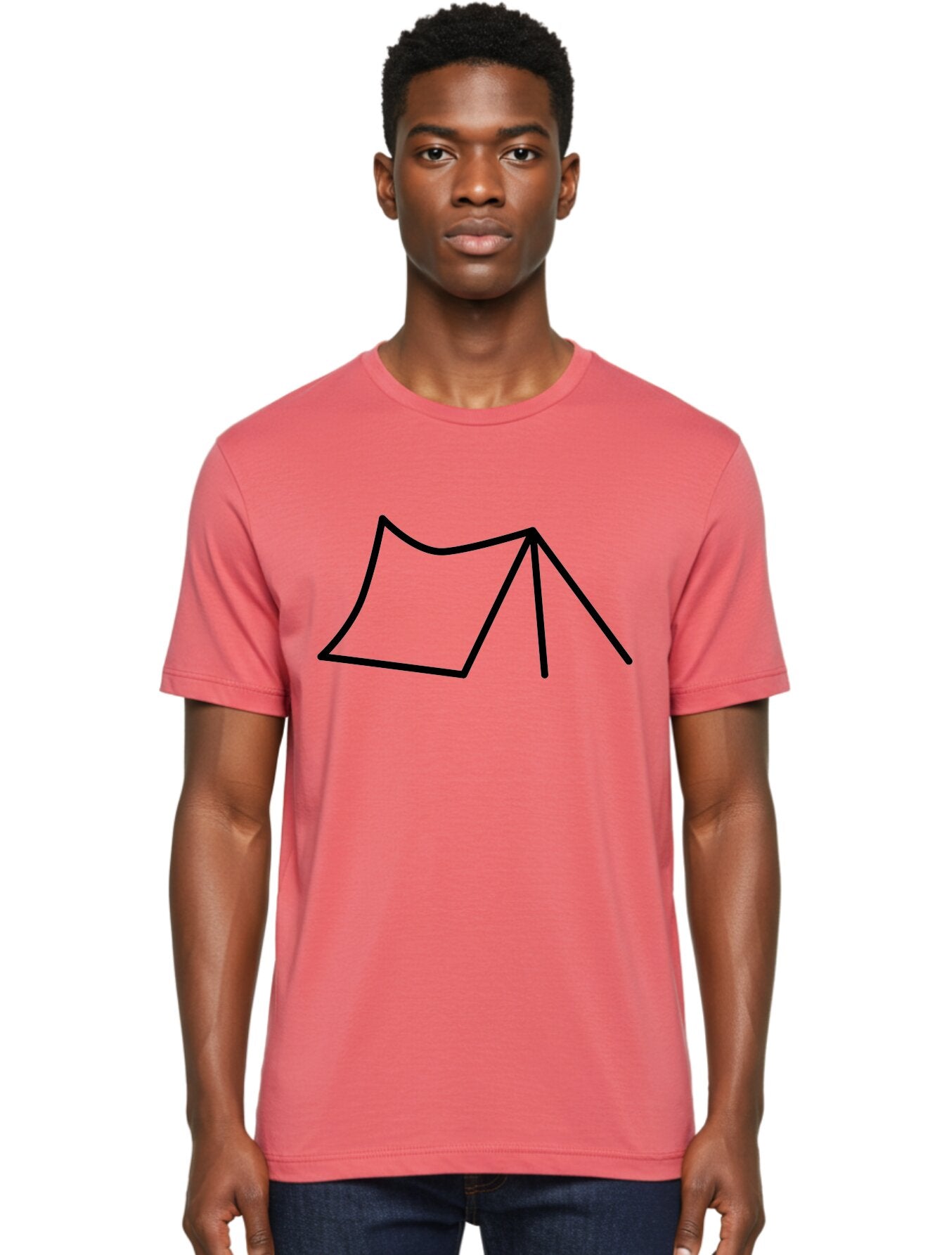 Tent-Illustration Men'S Graphic Tee, 100% Cotton, Comfortable Casual Summer Wear, Machine Washable, Simple Tent Drawing, Minimalist Design, Camping Symbol, Outline Illustration, Black Lines, Geometric Shape, Outdoor Adventure -  Aaa217 8