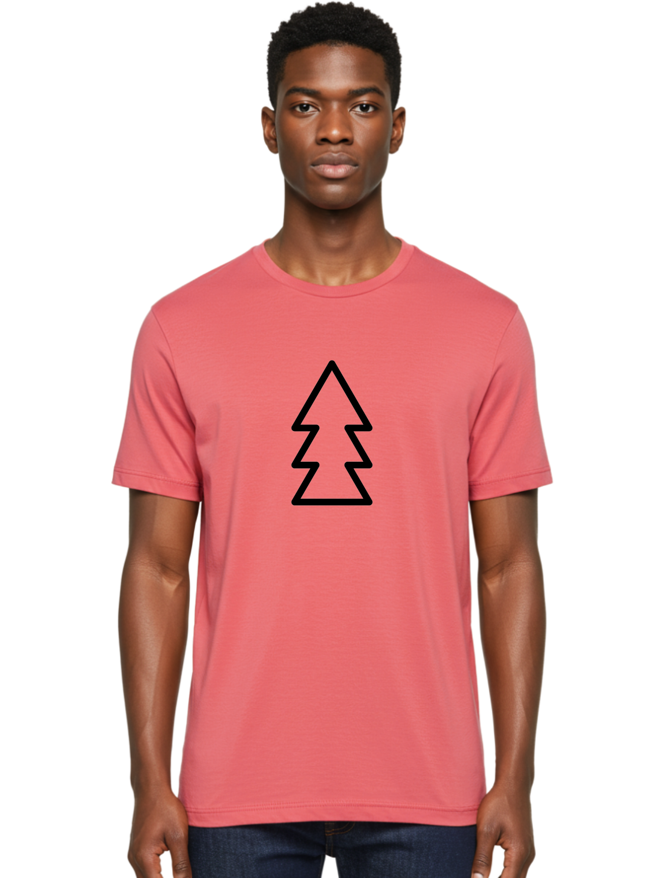 Tree-Logo Men'S Graphic Tee, 100% Cotton, Comfortable Casual Summer Wear, Machine Washable, Christmas Tree, Festive Symbol, Holiday Icon, Simple Design, Minimalist Art, Black Outline, Winter Theme -  Aaa222 14