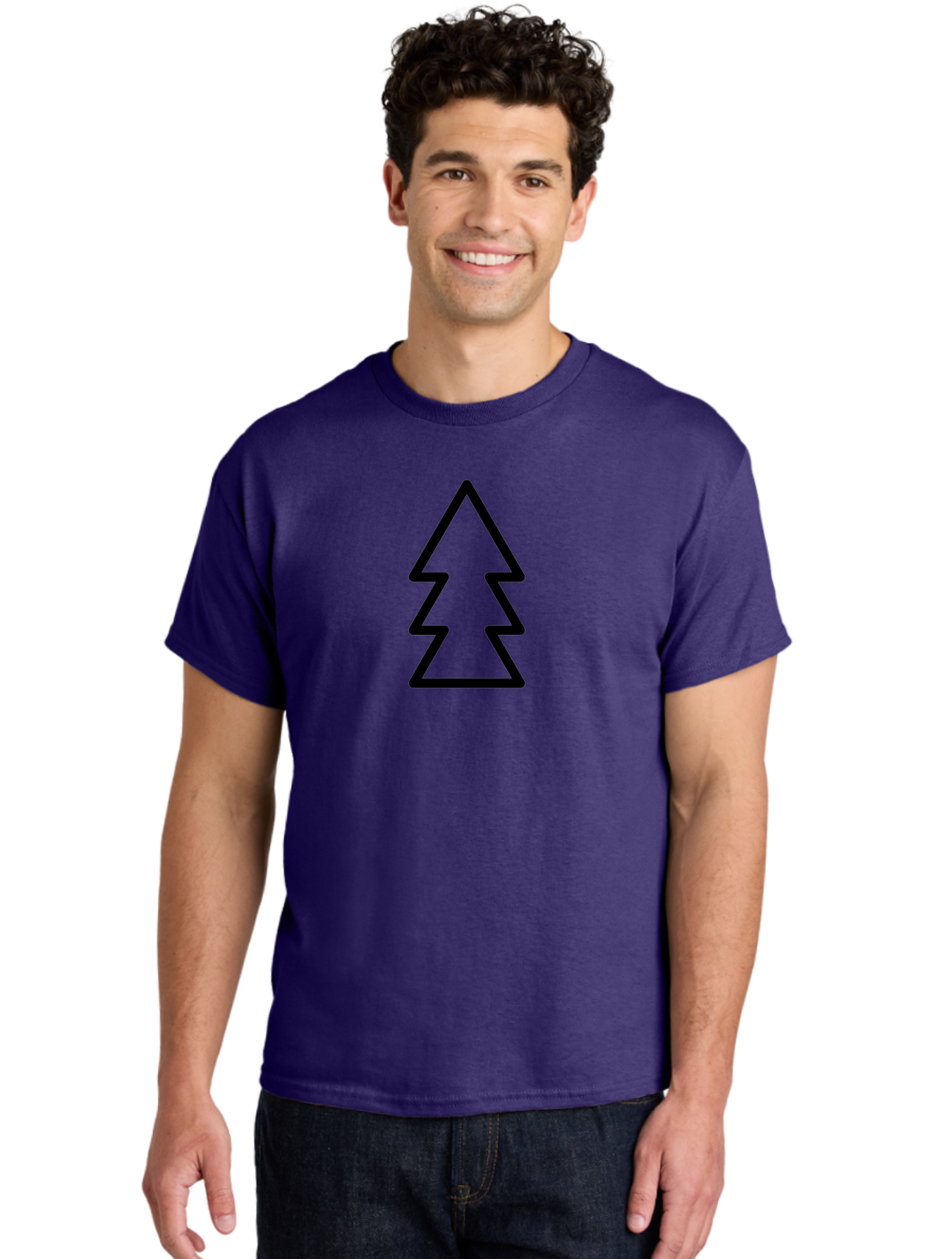 Tree-Logo Men'S Graphic Tee, 100% Cotton, Comfortable Casual Summer Wear, Machine Washable, Christmas Tree, Festive Symbol, Holiday Icon, Simple Design, Minimalist Art, Black Outline, Winter Theme -  Aaa222