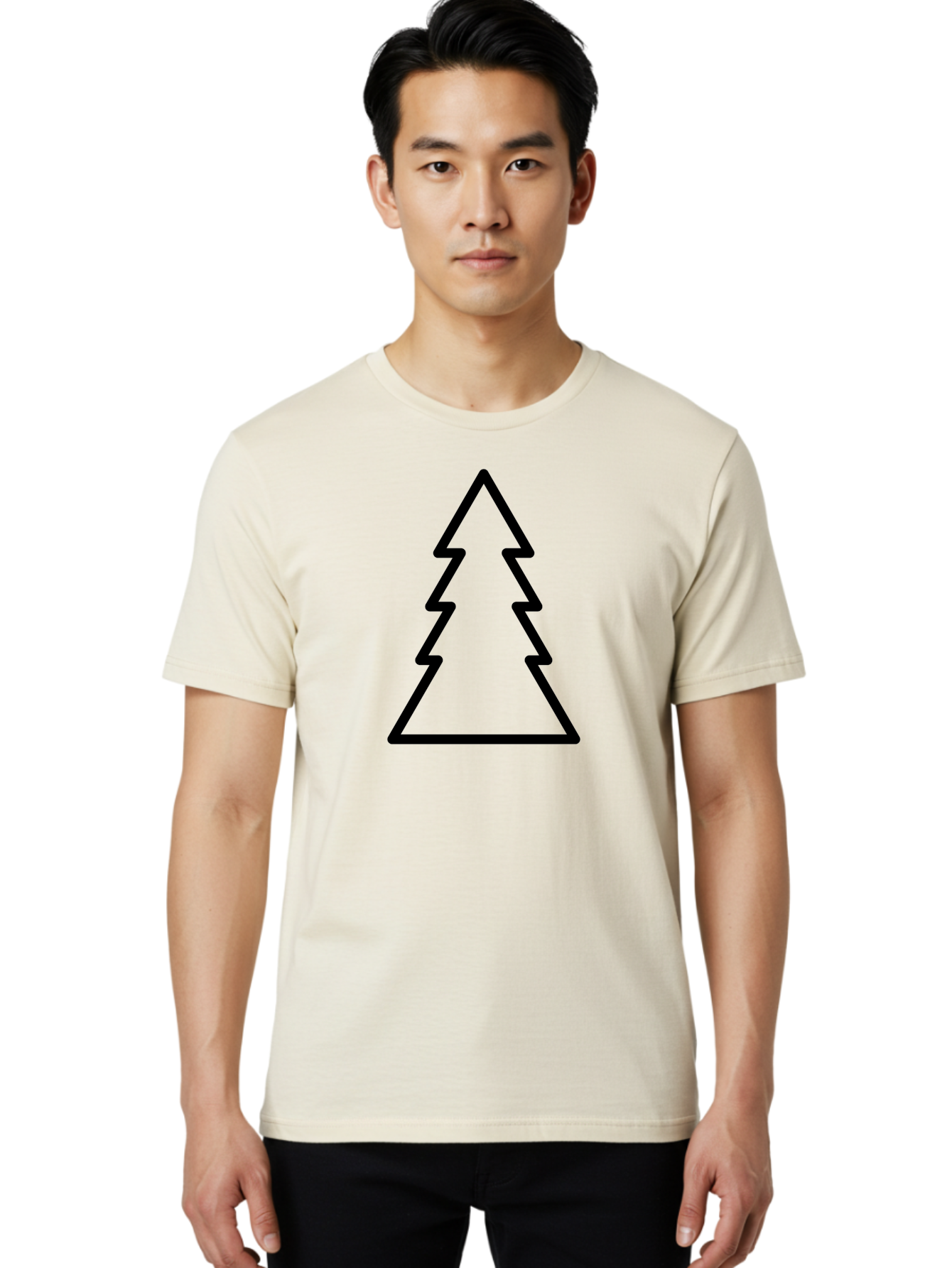 Tree-Outline Men'S Graphic Tee, 100% Cotton, Comfortable Casual Summer Wear, Machine Washable, Christmas Tree, Tree Outline, Simple Design, Minimalist Art, Black Outline, Festive Symbol, Holiday Decoration, Graphic Icon -  Aaa223