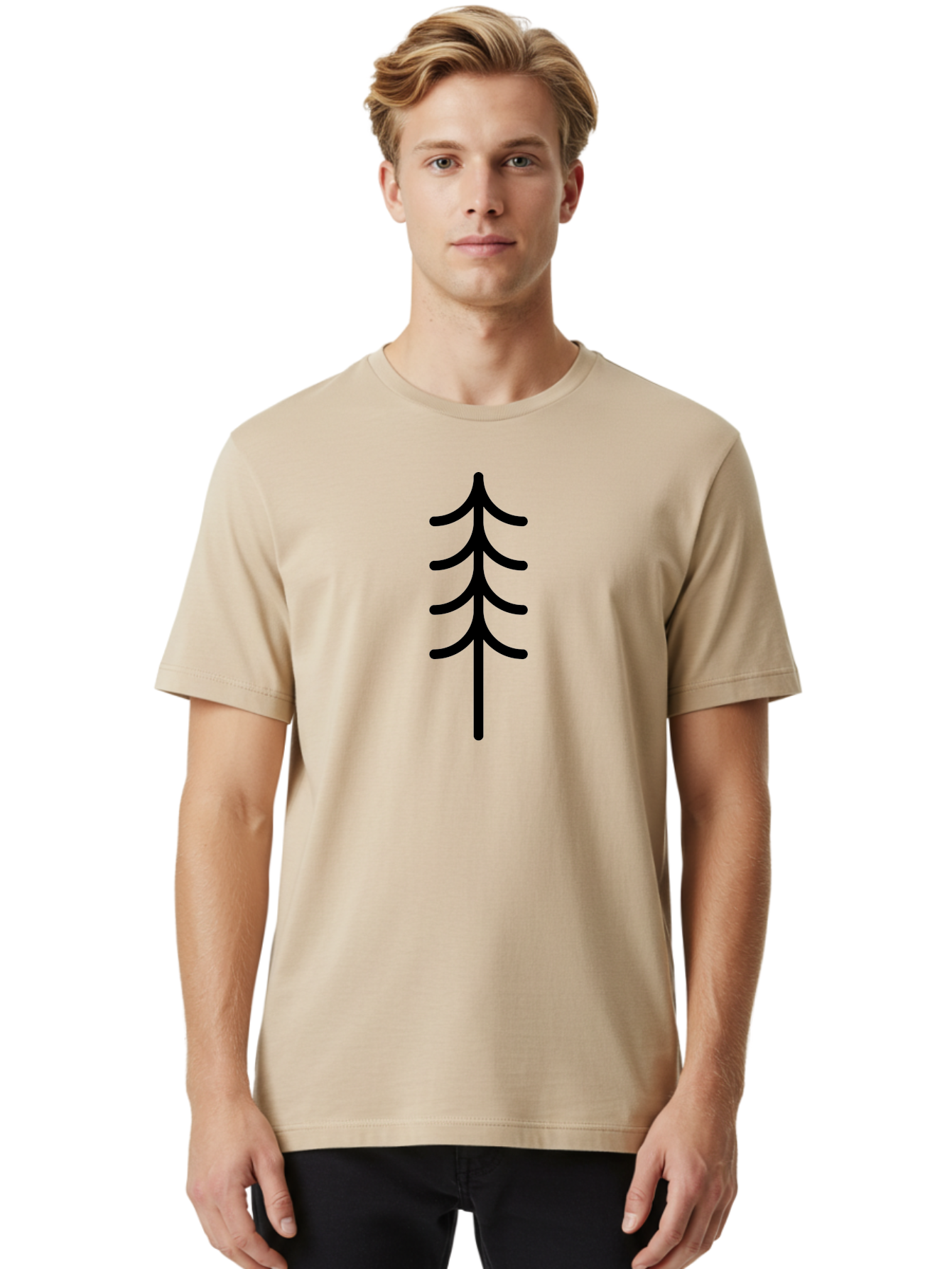 Tree-Silhouette Men'S Graphic Tee, 100% Cotton, Comfortable Casual Summer Wear, Machine Washable, Tree Silhouette, Black Tree, Minimalist Design, Simple Shape, Evergreen Tree, Stylized Tree, Forest Icon, Nature Symbol -  Aaa224