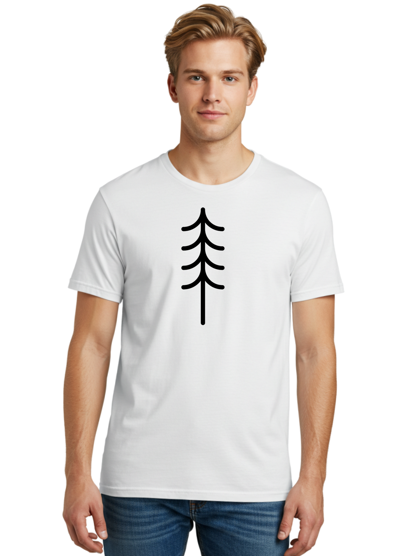 Tree-Silhouette Men'S Graphic Tee, 100% Cotton, Comfortable Casual Summer Wear, Machine Washable, Tree Silhouette, Black Tree, Minimalist Design, Simple Shape, Evergreen Tree, Stylized Tree, Forest Icon, Nature Symbol -  Aaa224 30